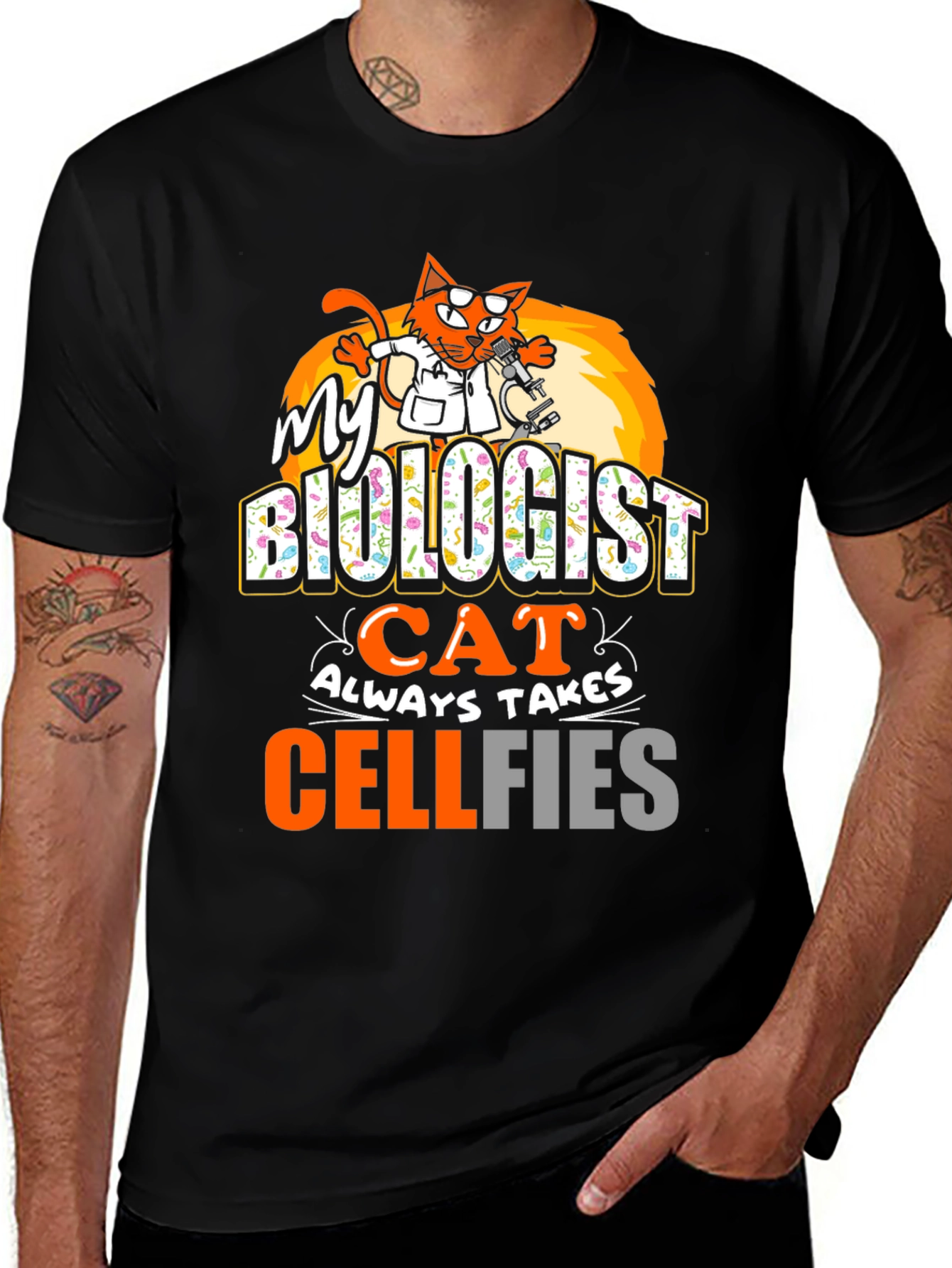 Variant 11 of Biologist Cat Cellfies Graphic Tee