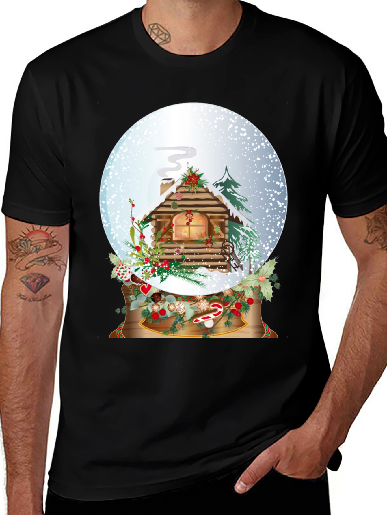 Christmas Cabin Snow Globe T-Shirt