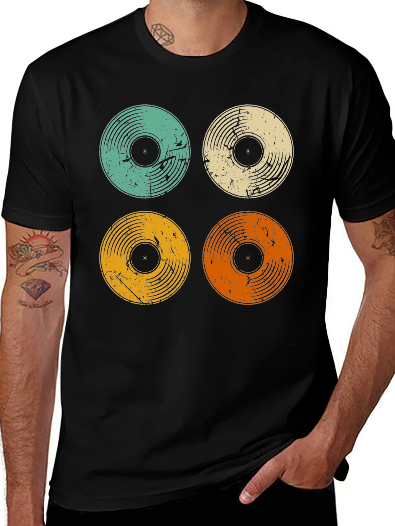 Variant 9 of Retro Vinyl Record Graphic Tee - Black