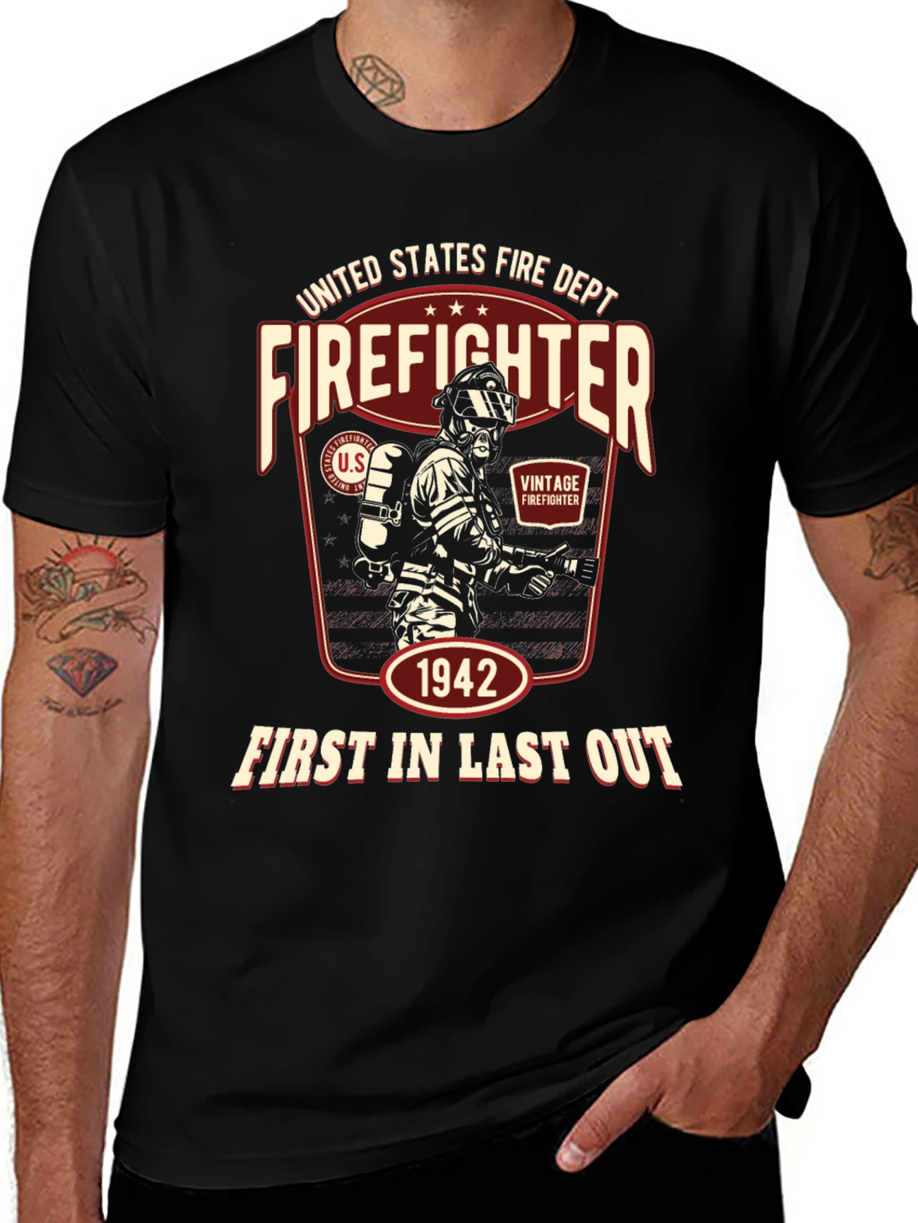 Variant 2 of Vintage Firefighter T-Shirt - United States Fire Dept. 1942