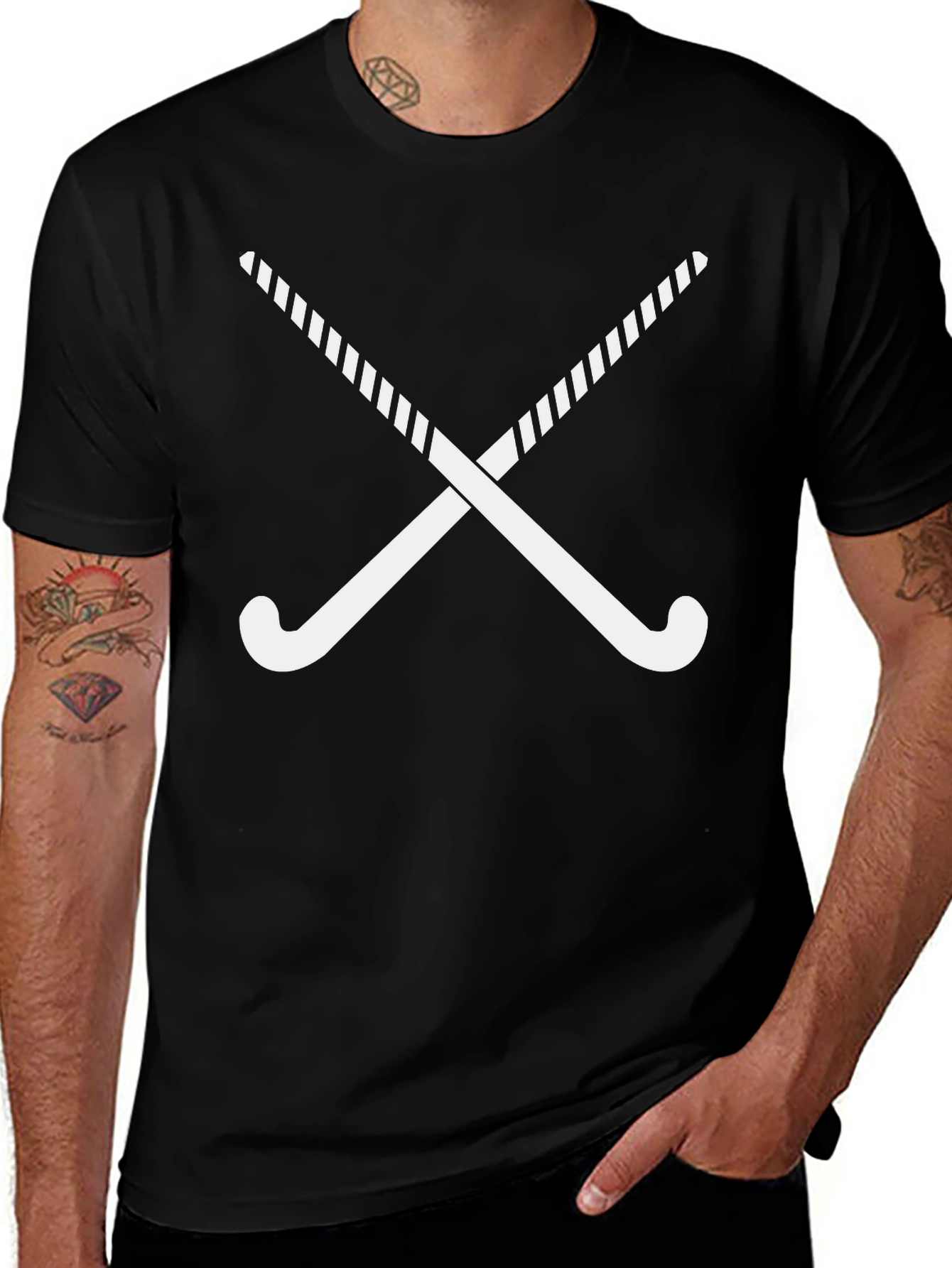 Variant 28 of Hockey Sticks Graphic Tee - Black Cotton Casual