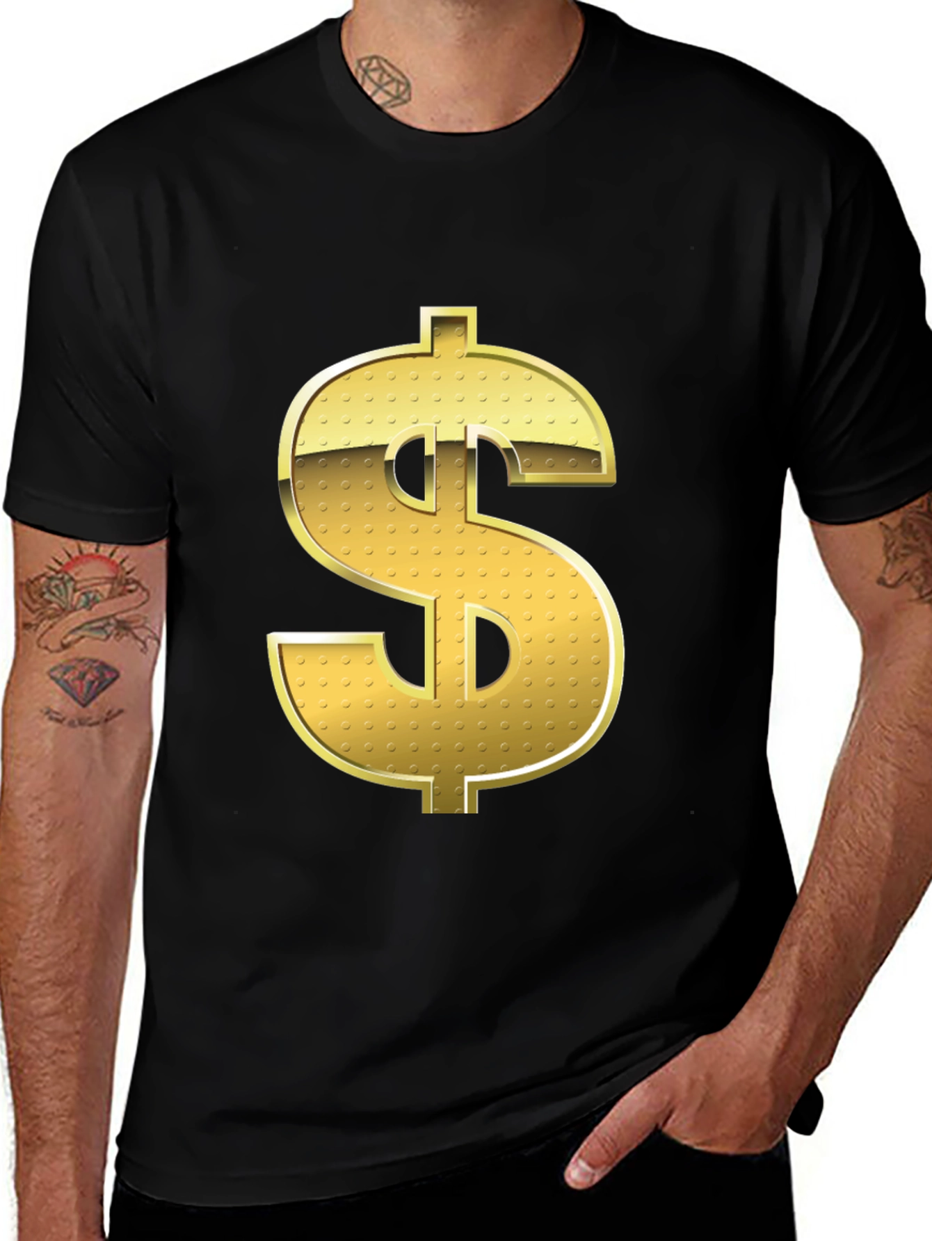 Gold Dollar Sign Black T-Shirt