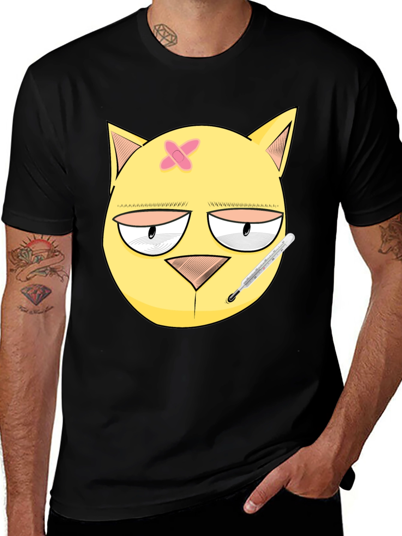 Variant 27 of Sick Day Cat Graphic Tee - Black Unisex Shirt