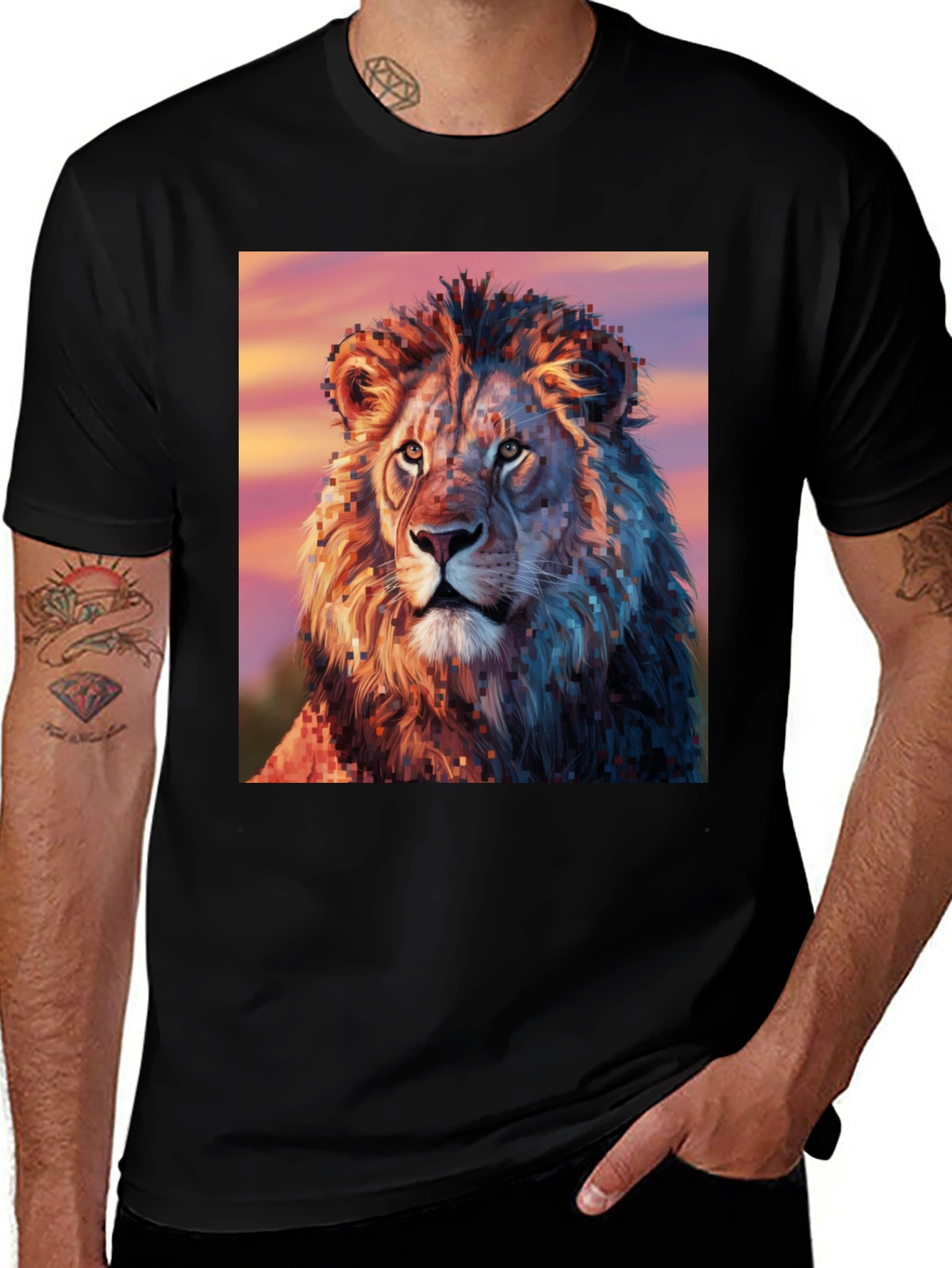Variant 22 of Lion Art Print Black T-Shirt