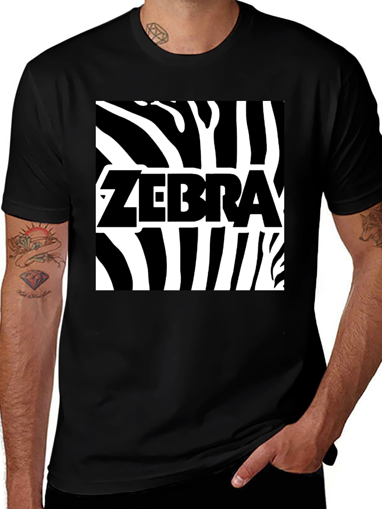 Variant 27 of Zebra Print Graphic Tee - Black Cotton T-Shirt