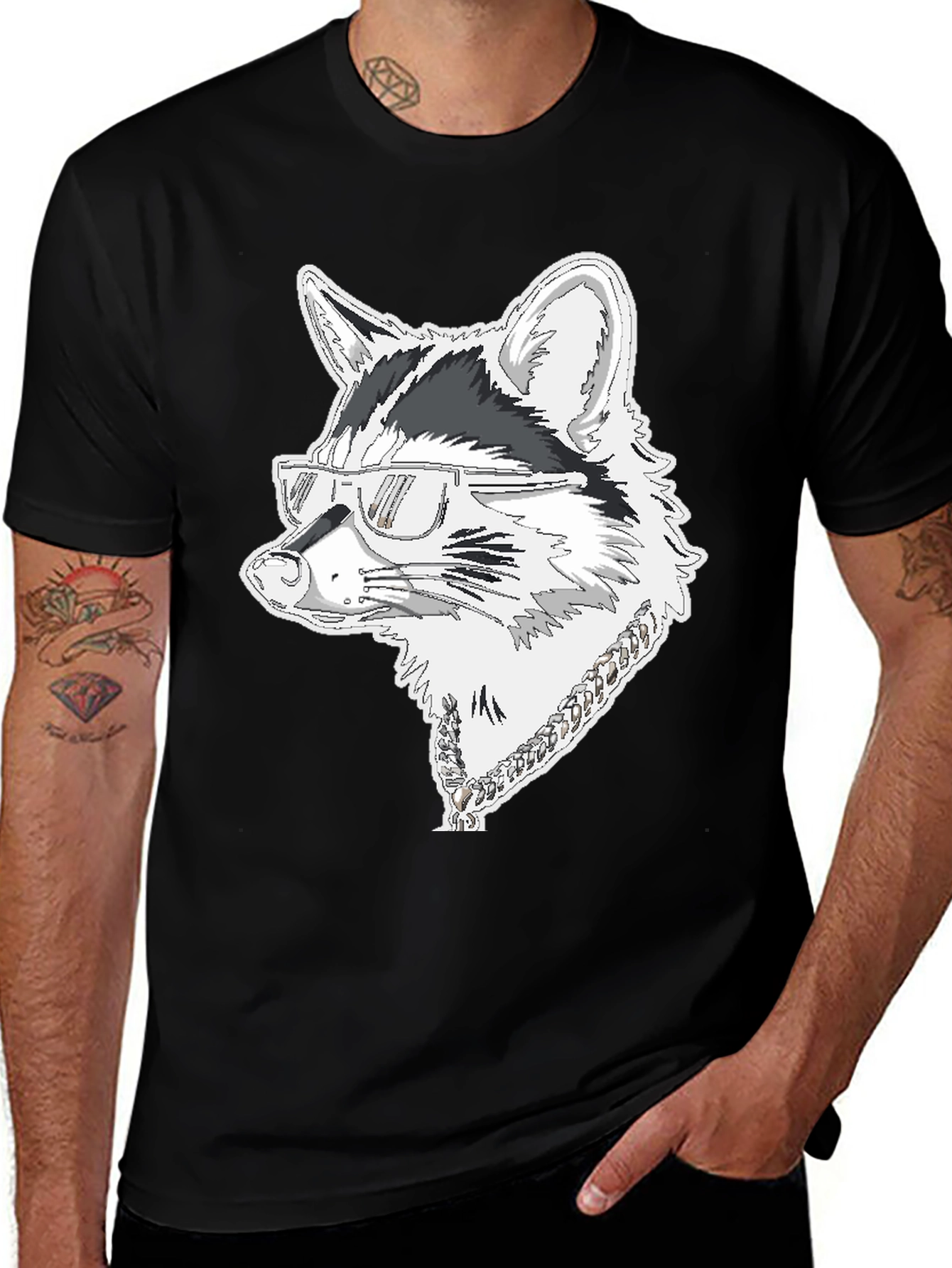 Variant 23 of Cool Raccoon Graphic Tee - Black Cotton T-Shirt