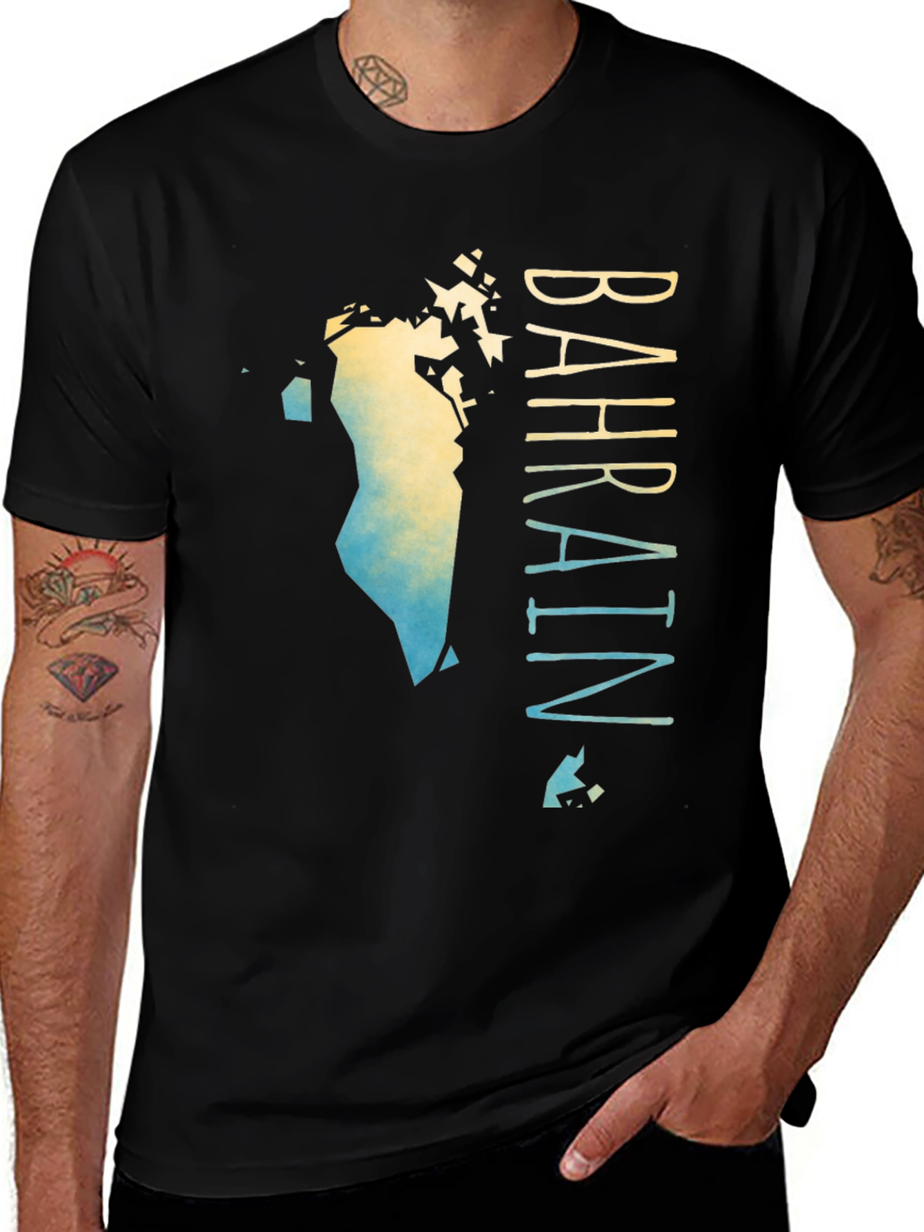 Bahrain Map Gradient T-Shirt - Men's Black Graphic Tee