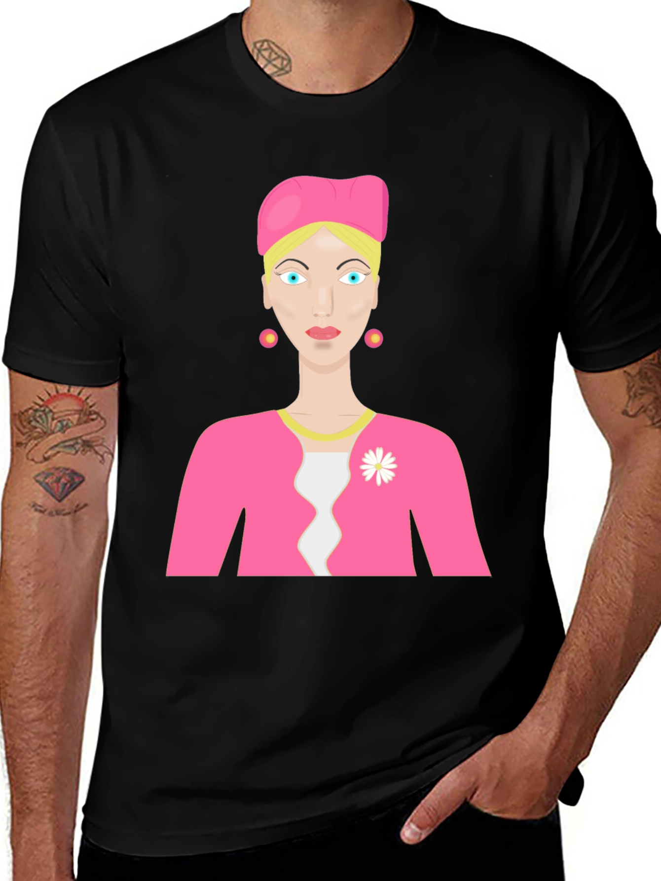 Variant 30 of Cartoon Woman on Black T-Shirt