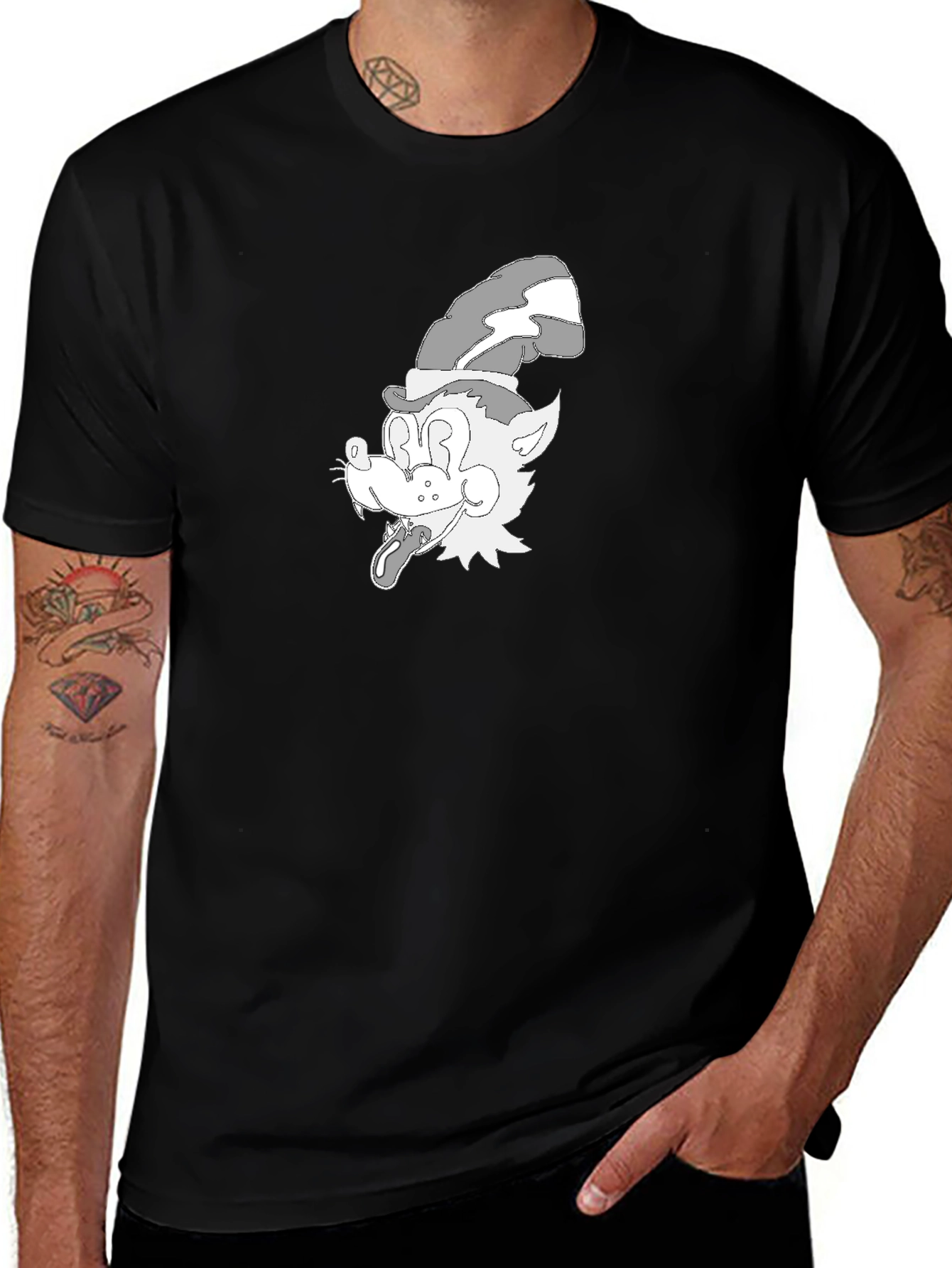 Variant 19 of Cartoon Wolf Graphic Tee - Classic Black