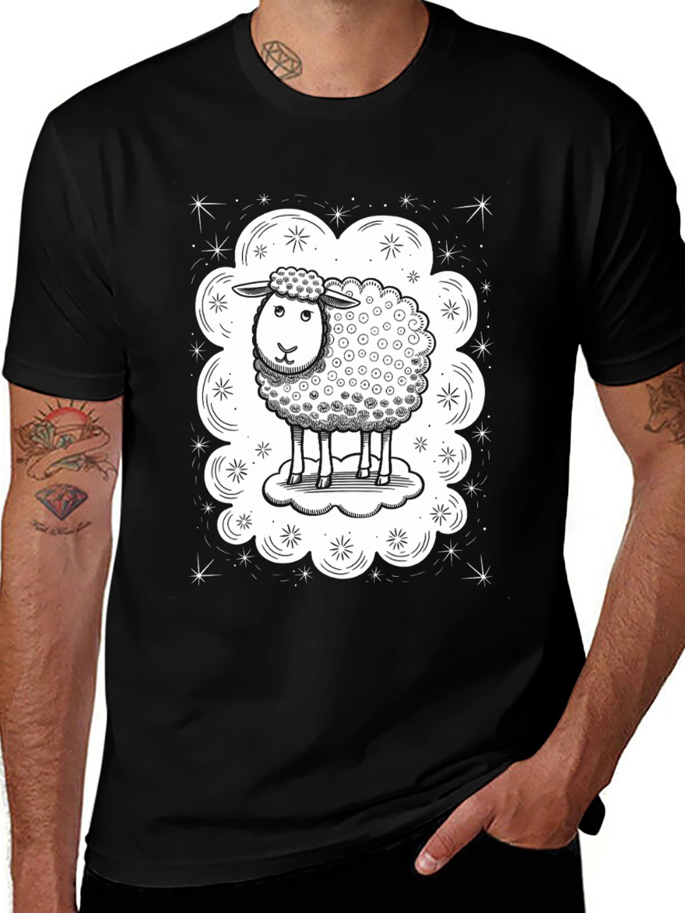 Variant 8 of Sheep Dream T-Shirt - Black Cotton Graphic Tee