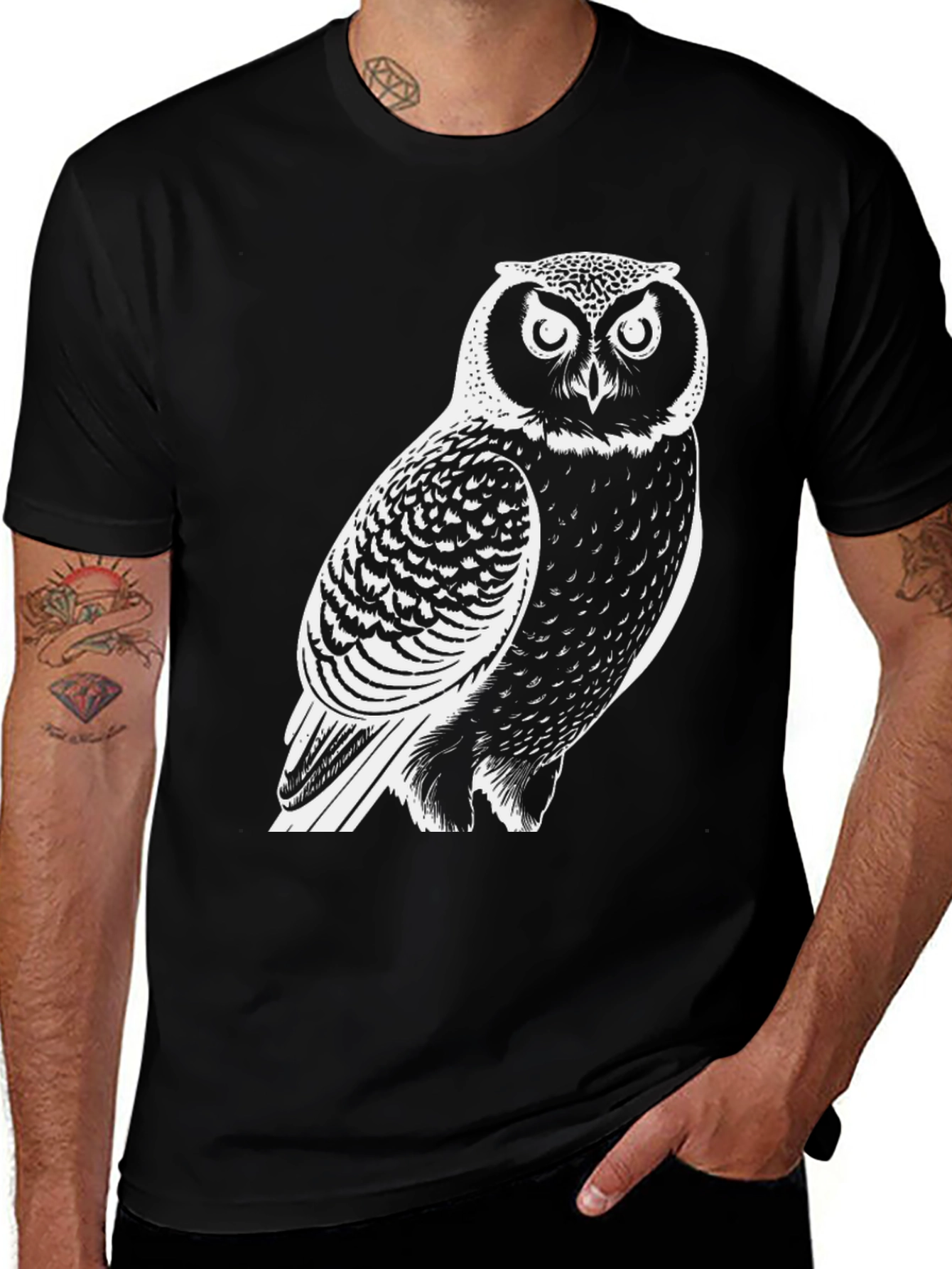 Variant 21 of Owl Graphic Print Black T-Shirt