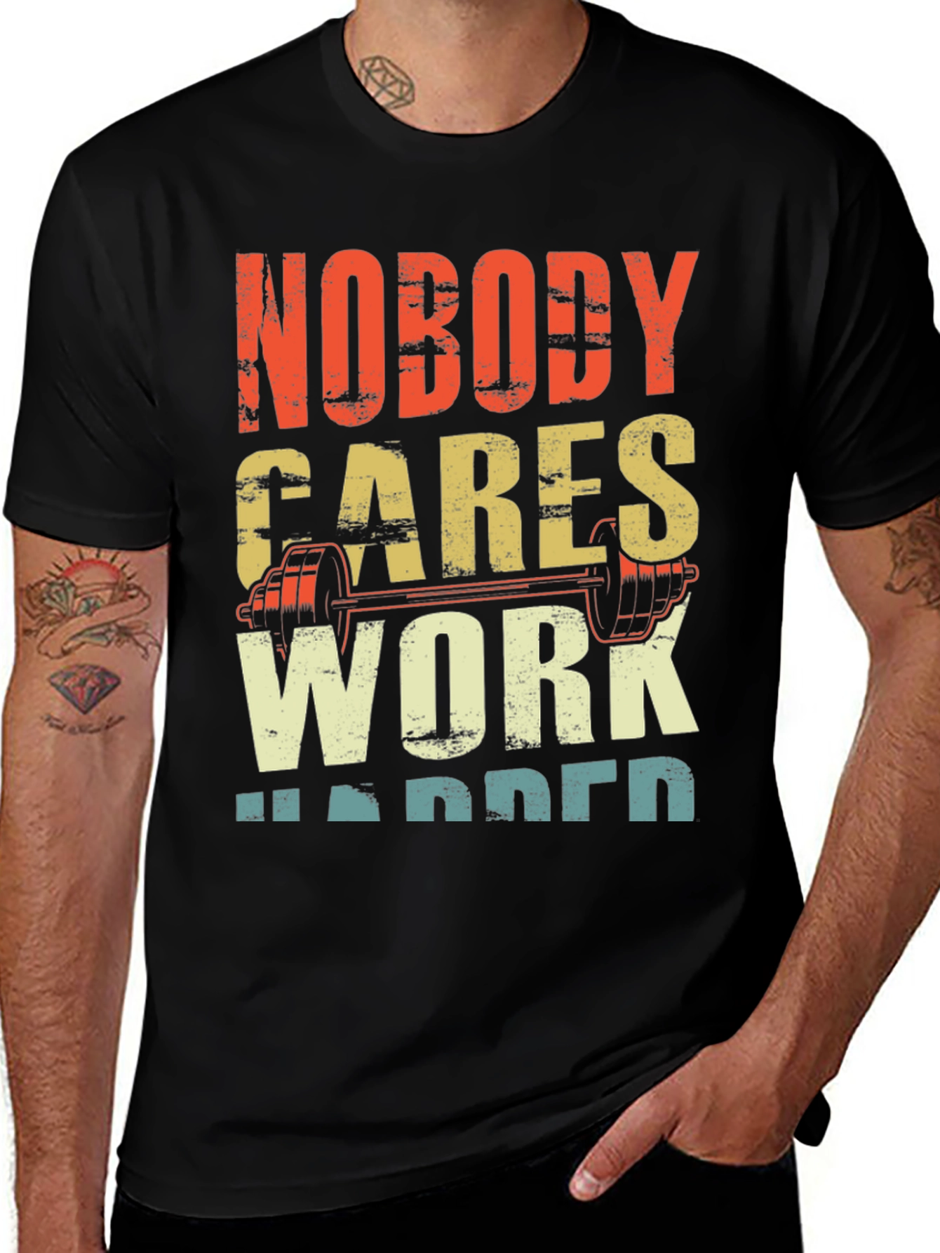 Variant 27 of Motivational Workout T-Shirt: Nobody Cares, Work Harder