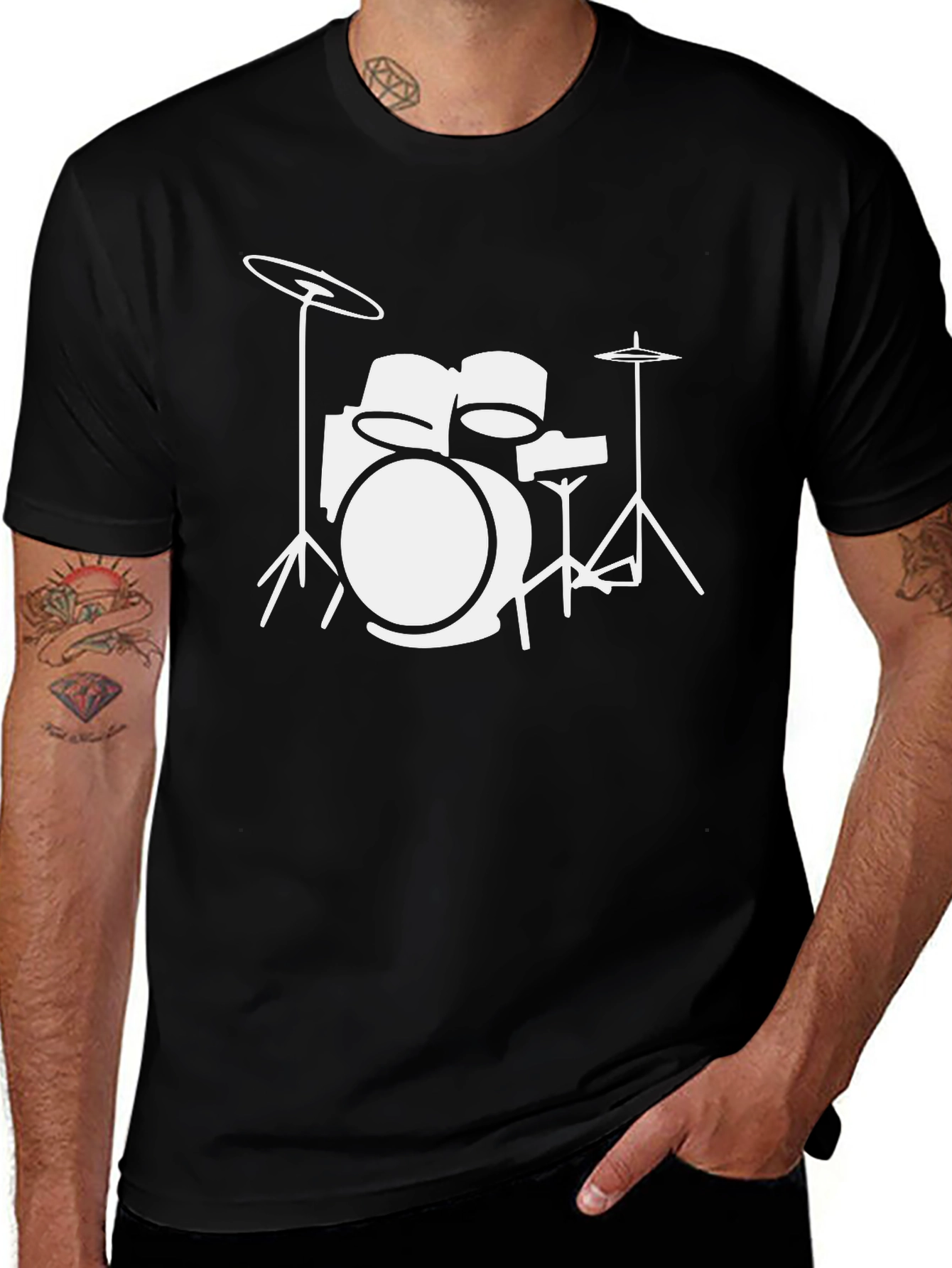 Variant 21 of Drum Kit Graphic Tee - Black Cotton Band Shirt