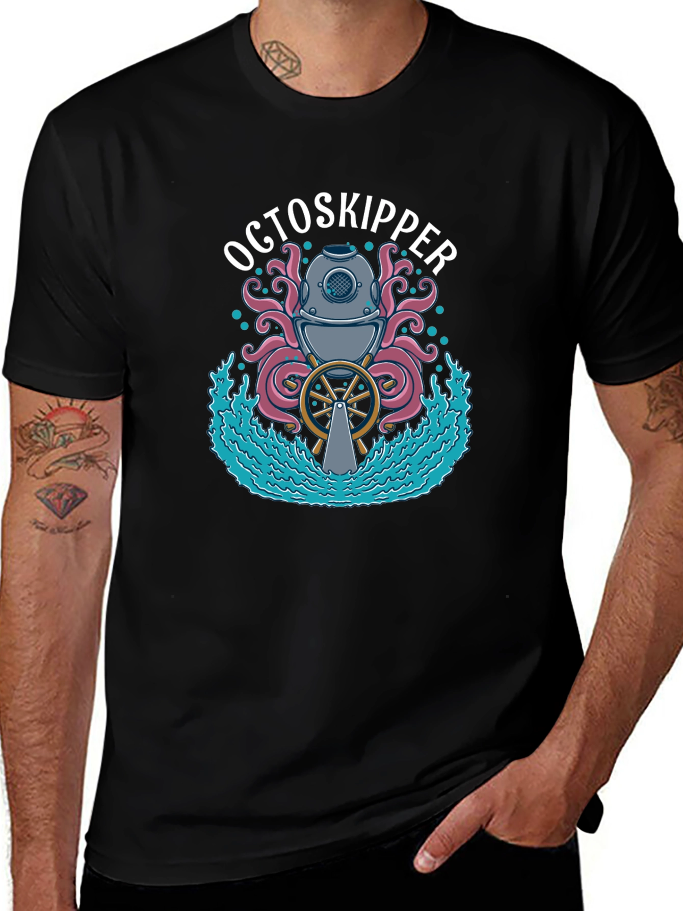 OctoSkipper Graphic T-Shirt - Nautical Octopus Diver Design