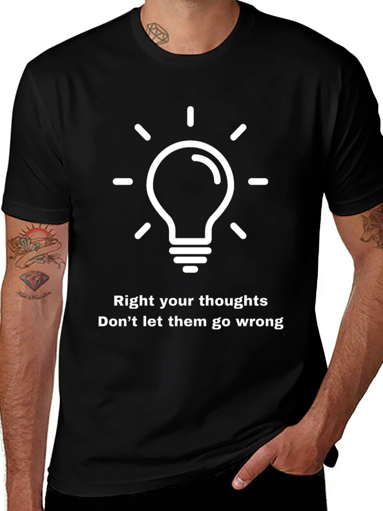 Variant 17 of Right Thoughts T-Shirt - Black Cotton Graphic Tee
