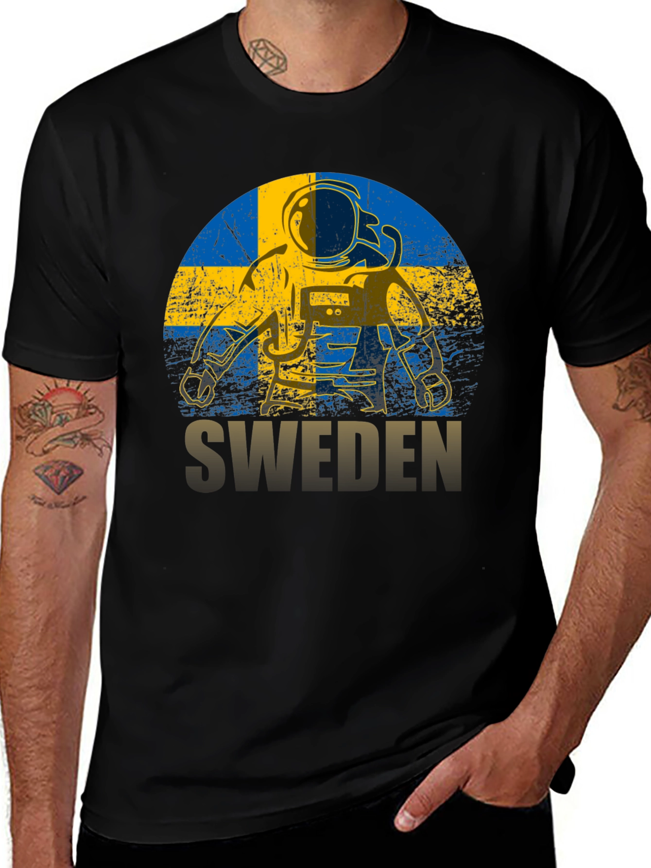 Sweden Astronaut T-Shirt - Black Graphic Tee