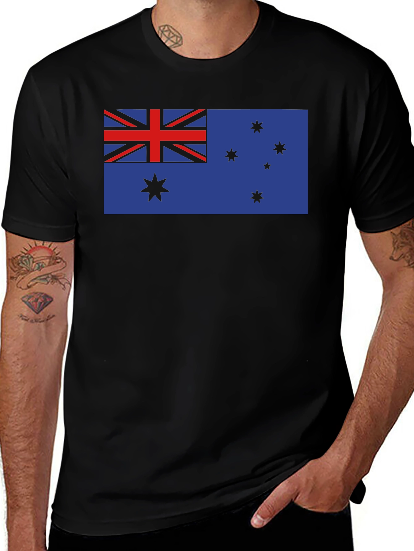 Australia Flag Graphic Tee - Black Cotton T-Shirt
