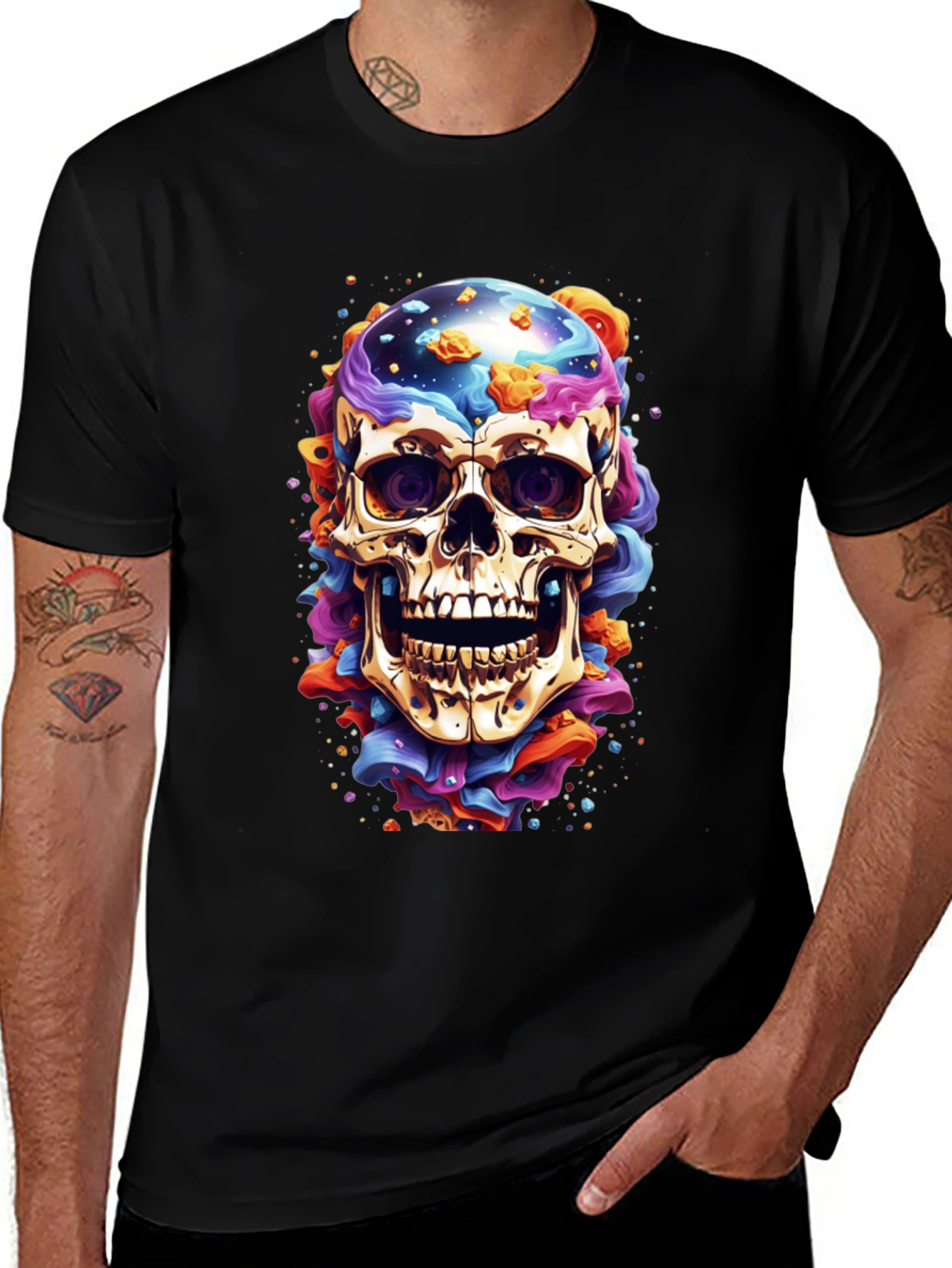 Variant 14 of Cosmic Skull Graphic Tee - Black T-Shirt