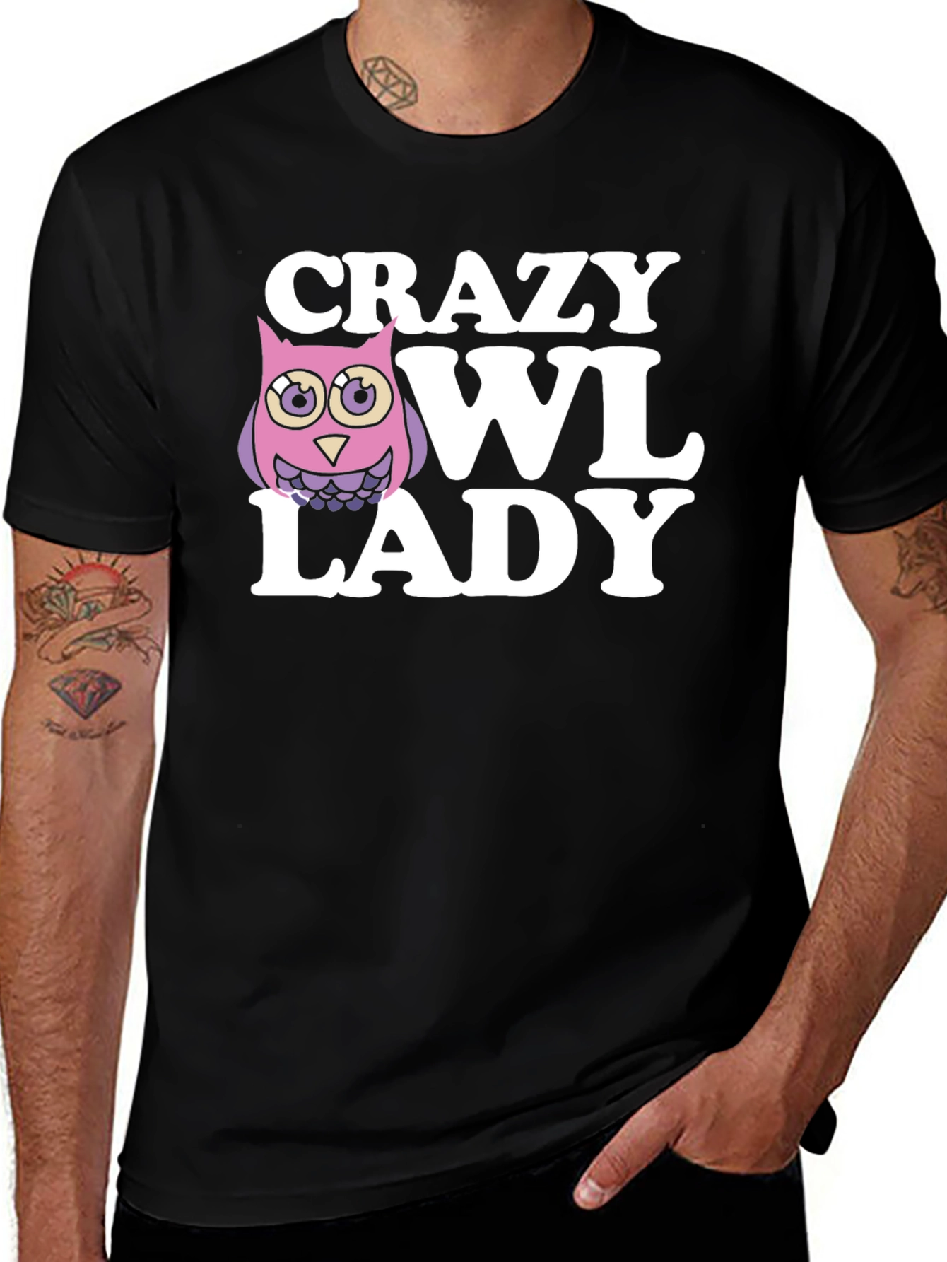 Variant 13 of Crazy Owl Lady T-Shirt - Funny Graphic Tee