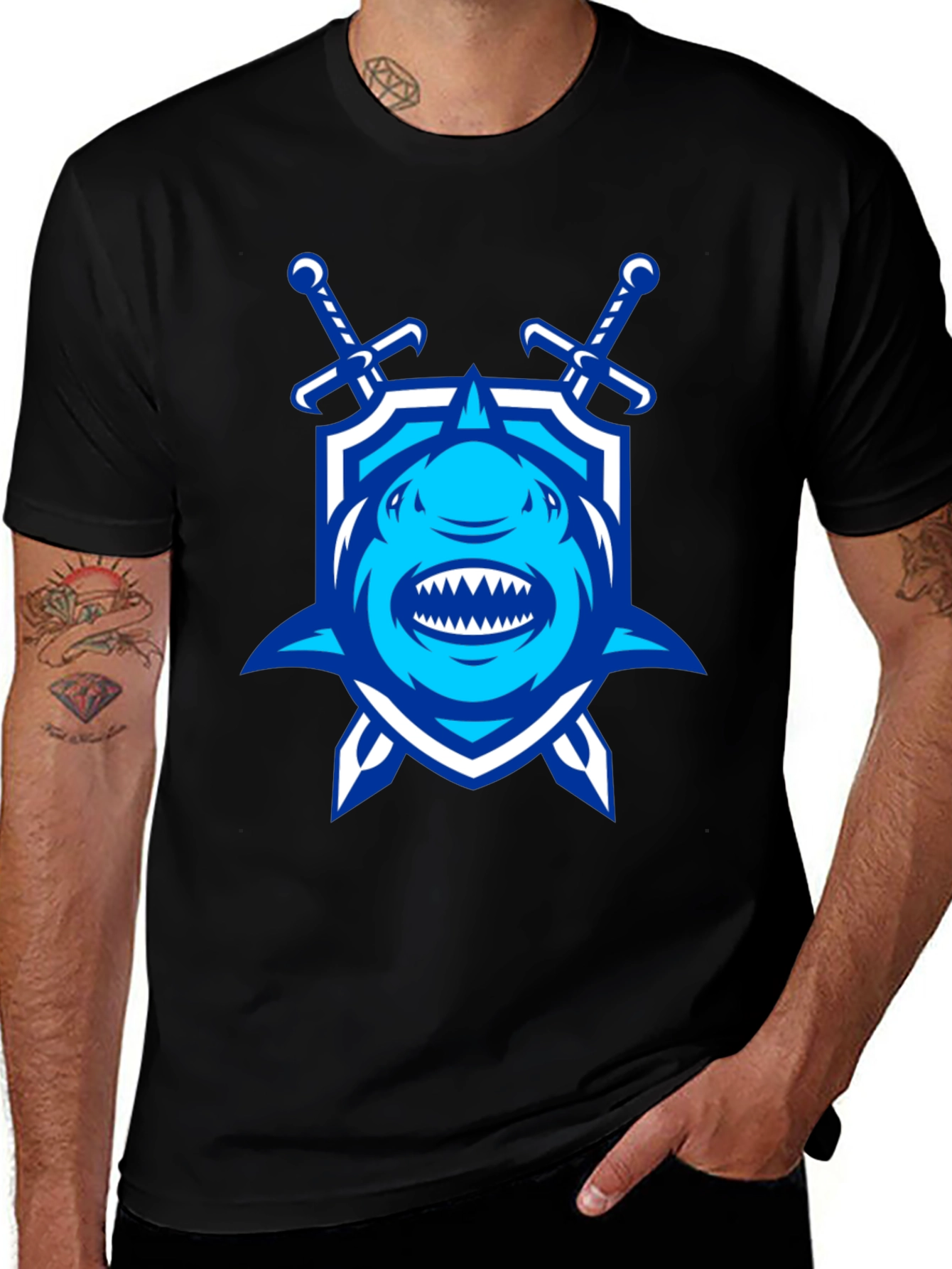 Variant 29 of Shark Swords Shield Graphic T-Shirt - Black