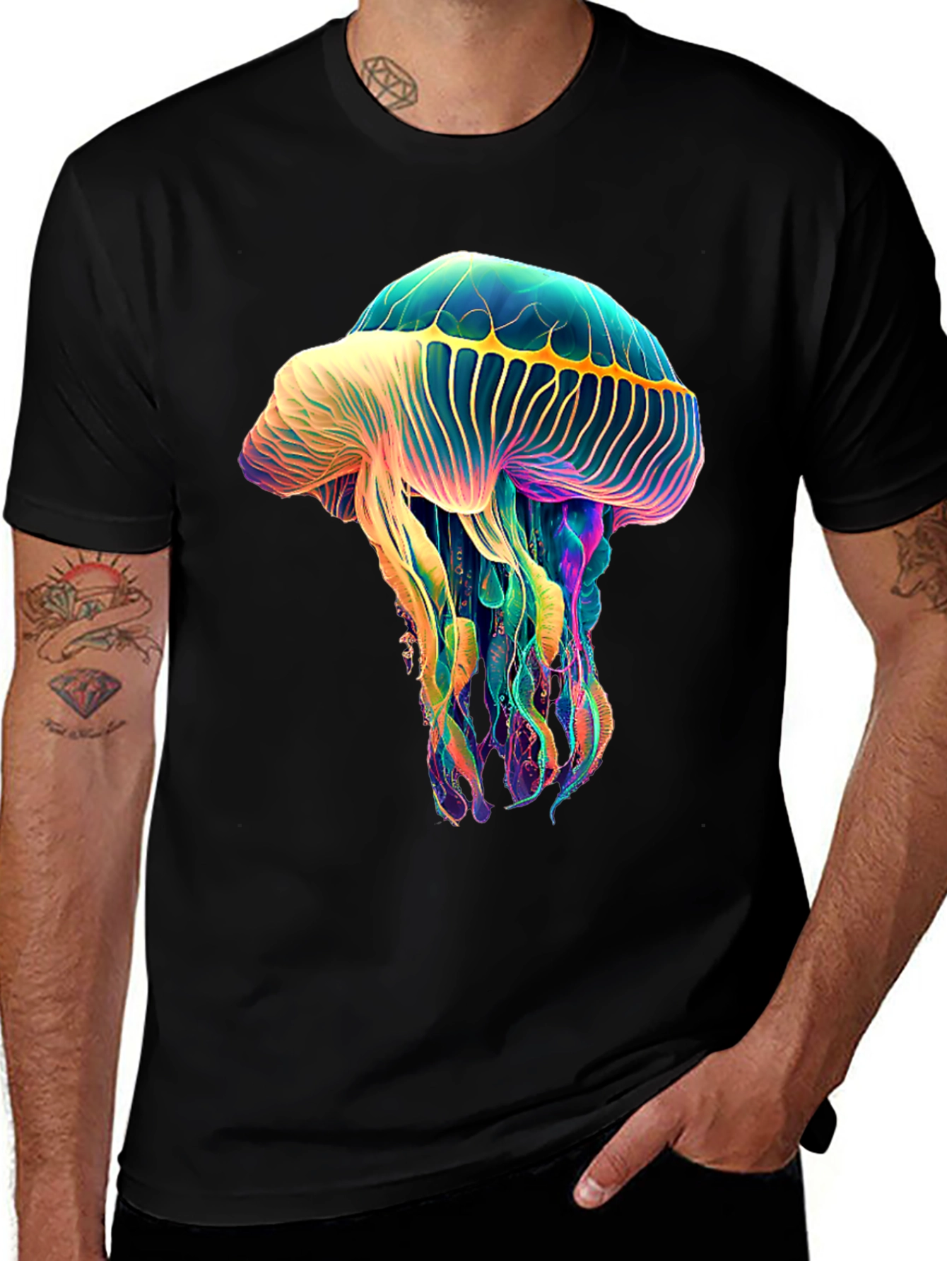 Variant 8 of Luminous Jellyfish Graphic Tee - Unique Black T-Shirt