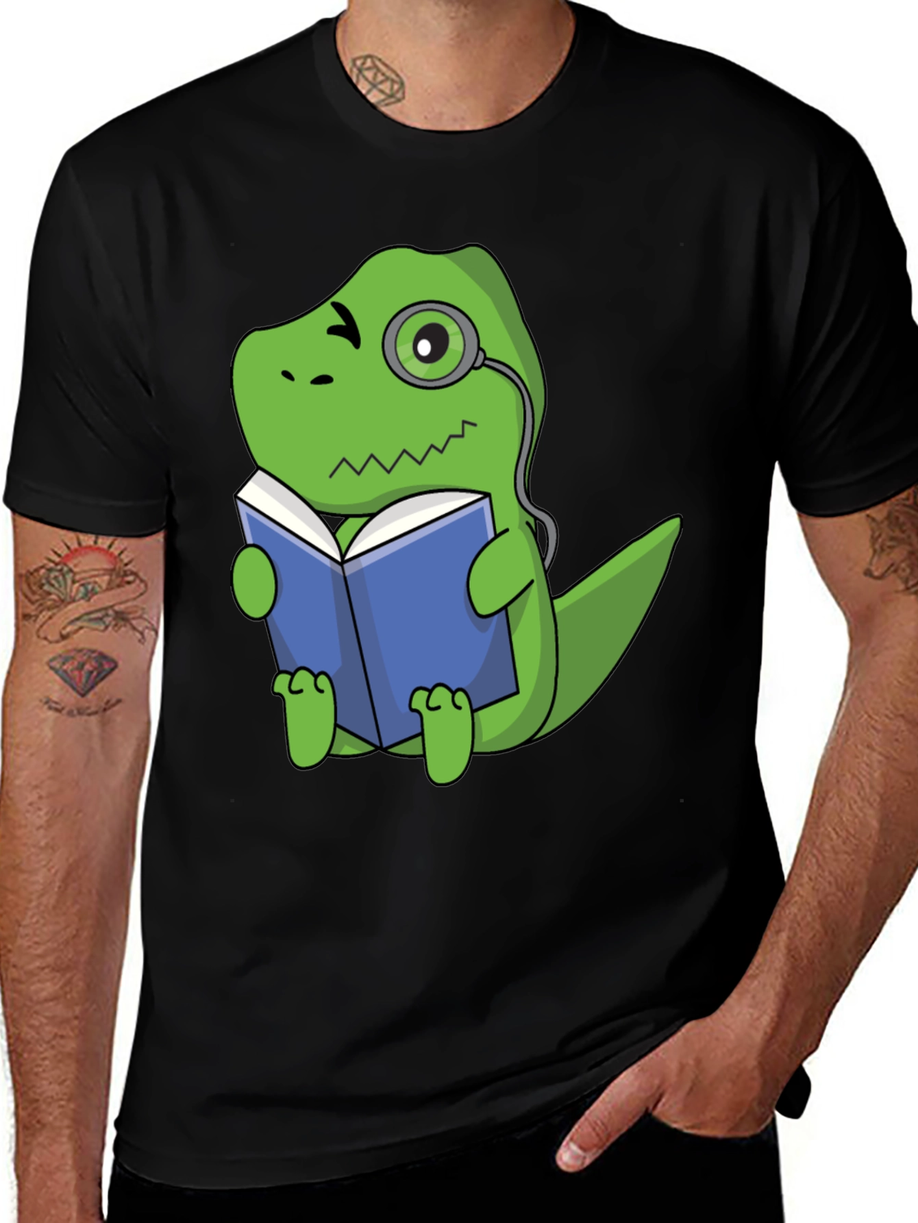 Dino Reader T-Shirt - Smart T-Rex with Monocle & Book