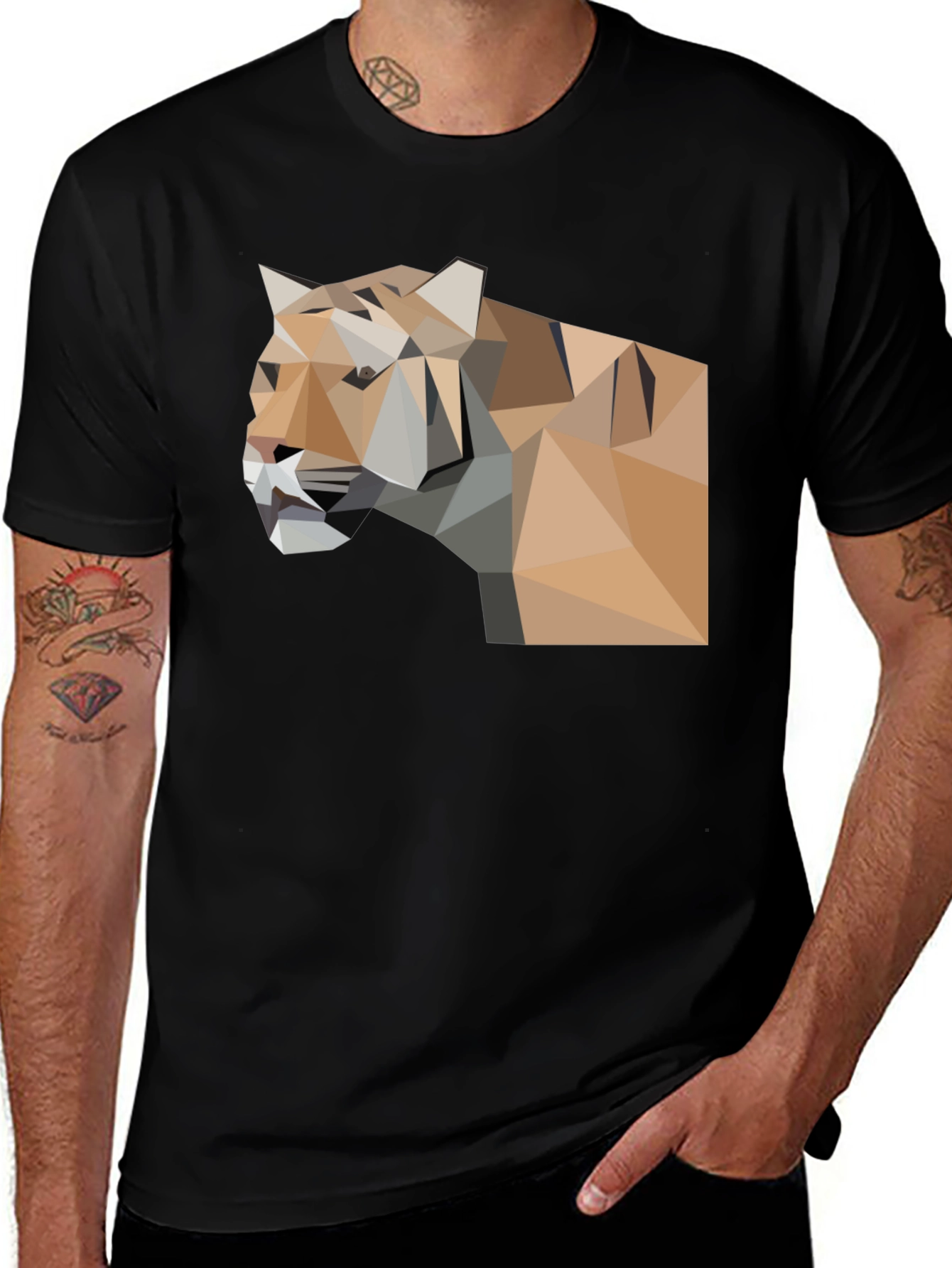 Variant 15 of Geometric Tiger Graphic Black T-Shirt