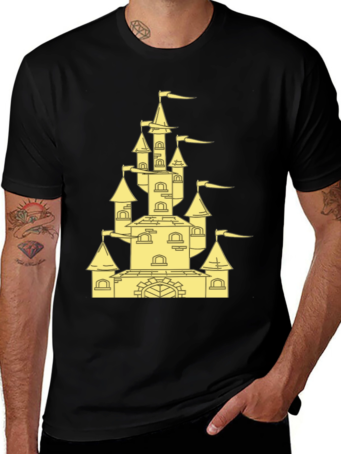 Variant 17 of Castle Graphic Tee - Black Cotton Blend Shirt