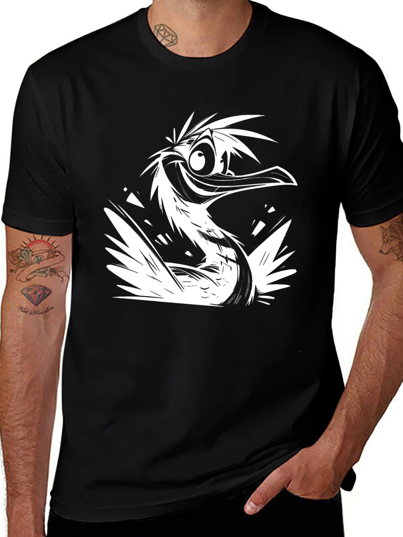 Variant 4 of Cartoon Bird Graphic Black T-Shirt