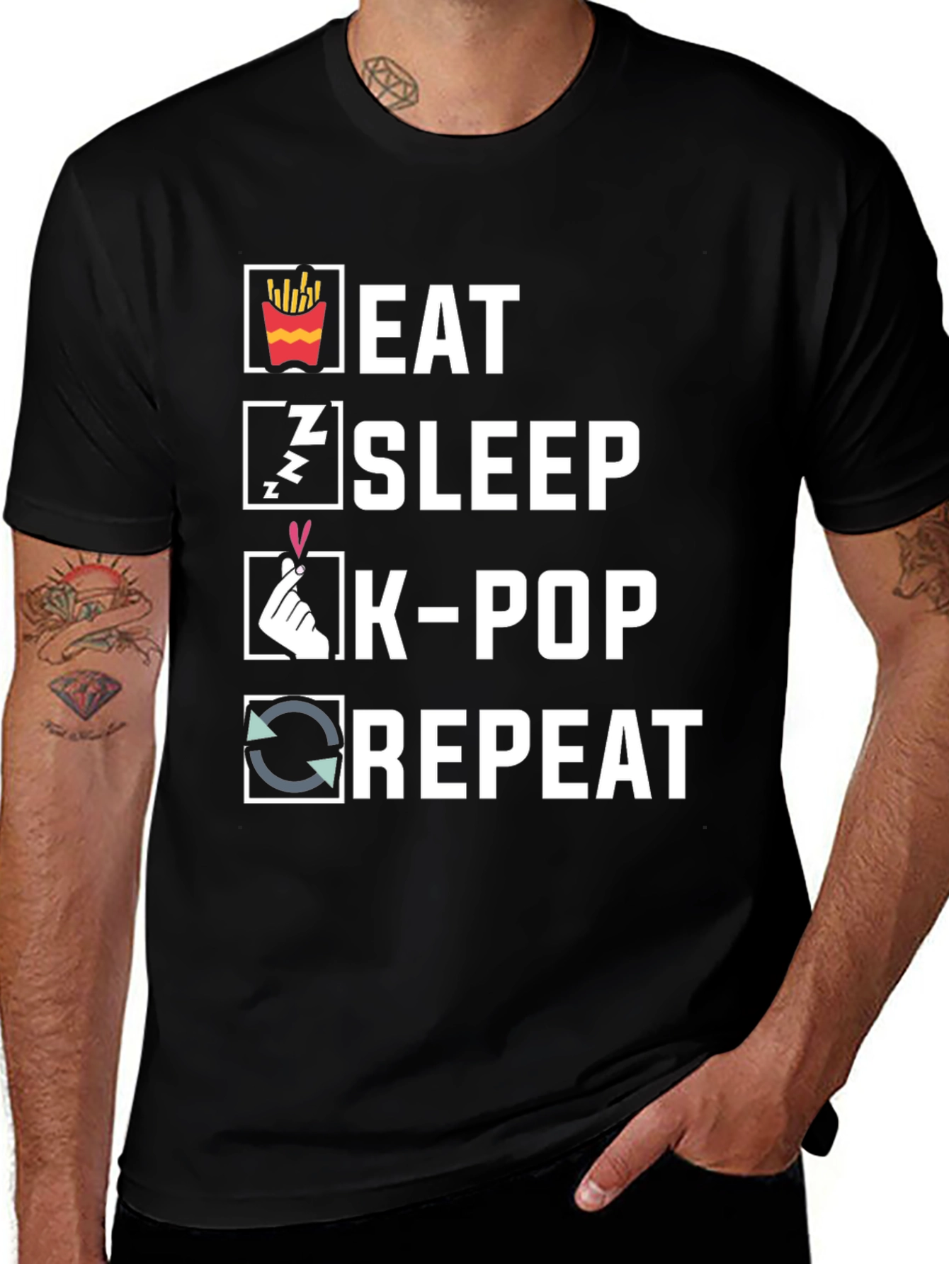 Variant 9 of Eat Sleep K-Pop Repeat Black Graphic Tee
