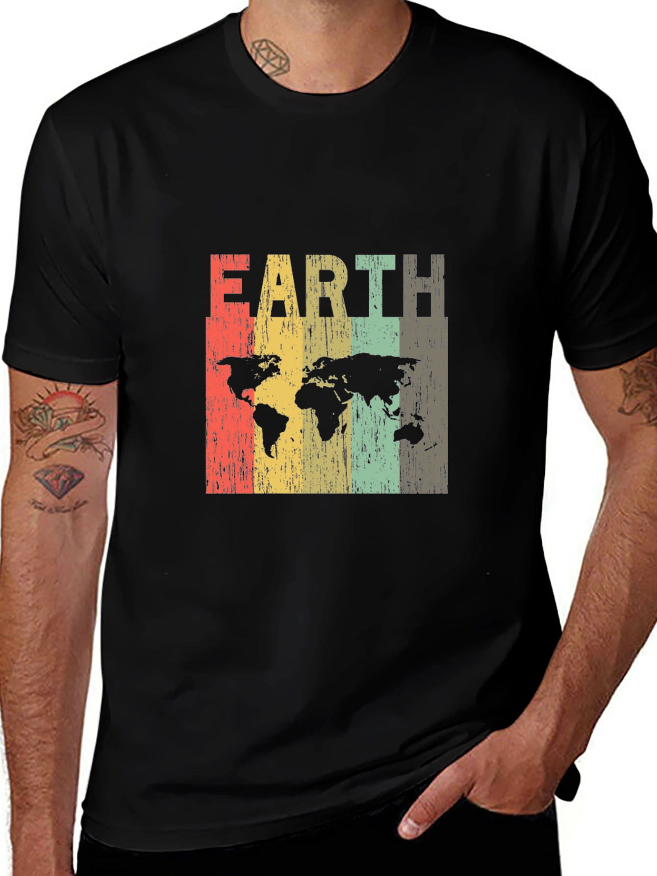 Vintage Earth Map Graphic Tee - Unisex Black T-Shirt