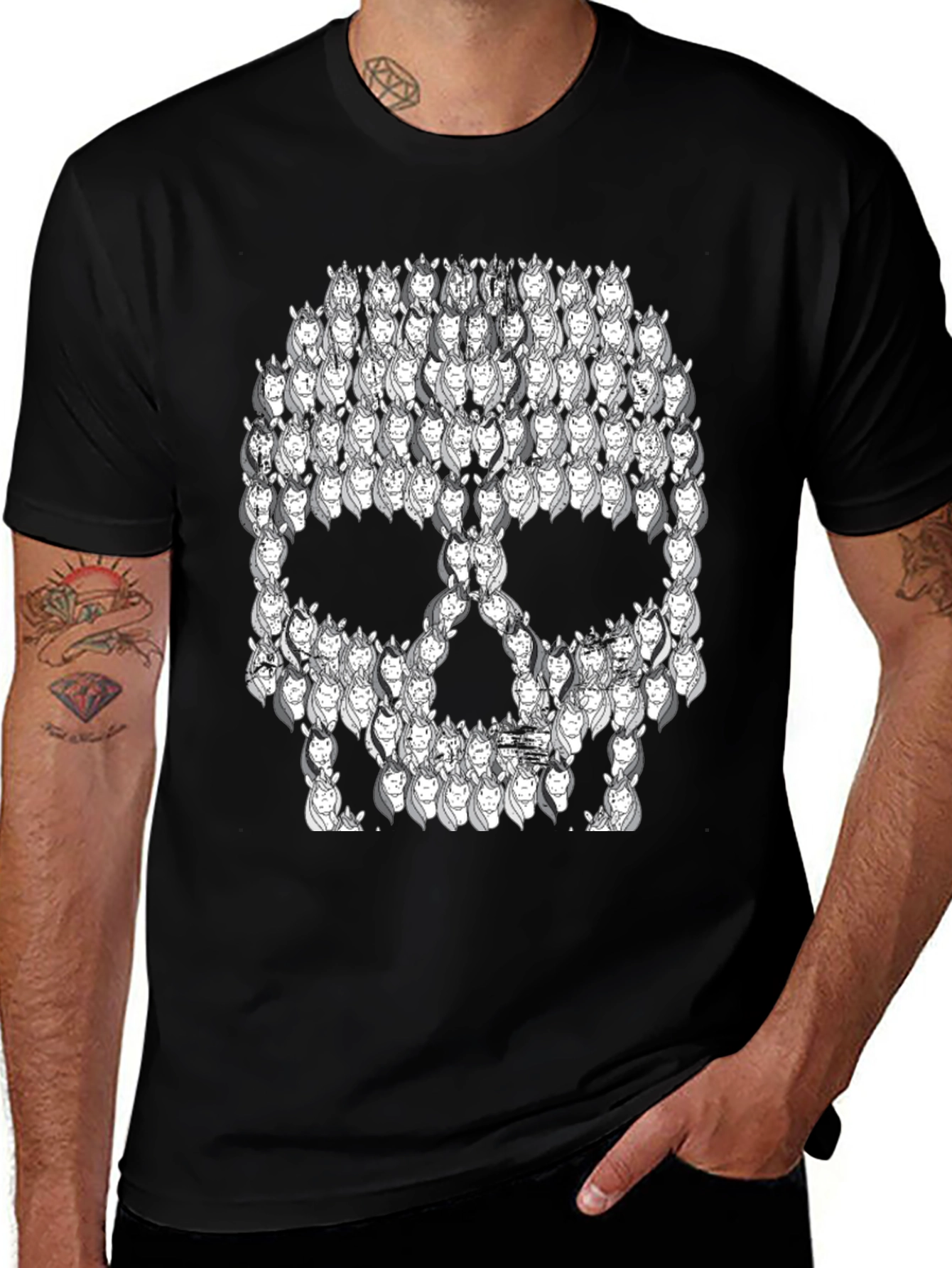 Variant 22 of Unicorn Skull Black T-Shirt