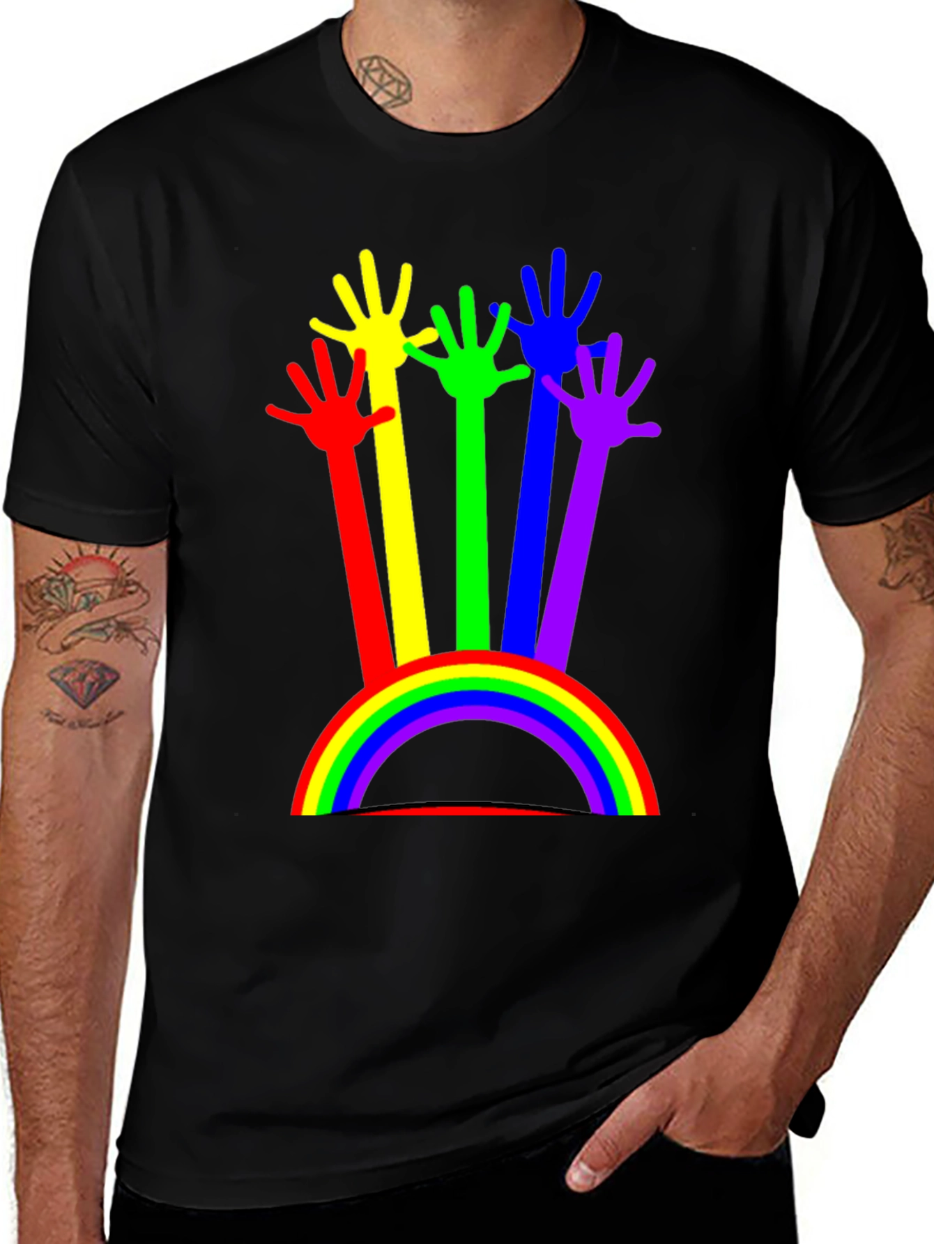 Variant 4 of Rainbow Hands Pride T-Shirt - Black