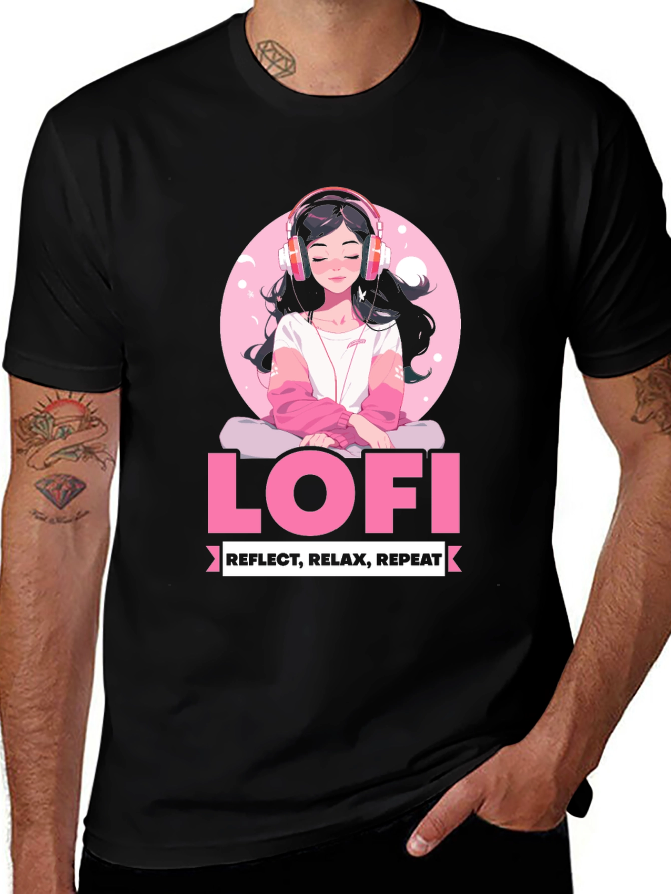 Lofi Girl Black T-Shirt - Relax & Repeat