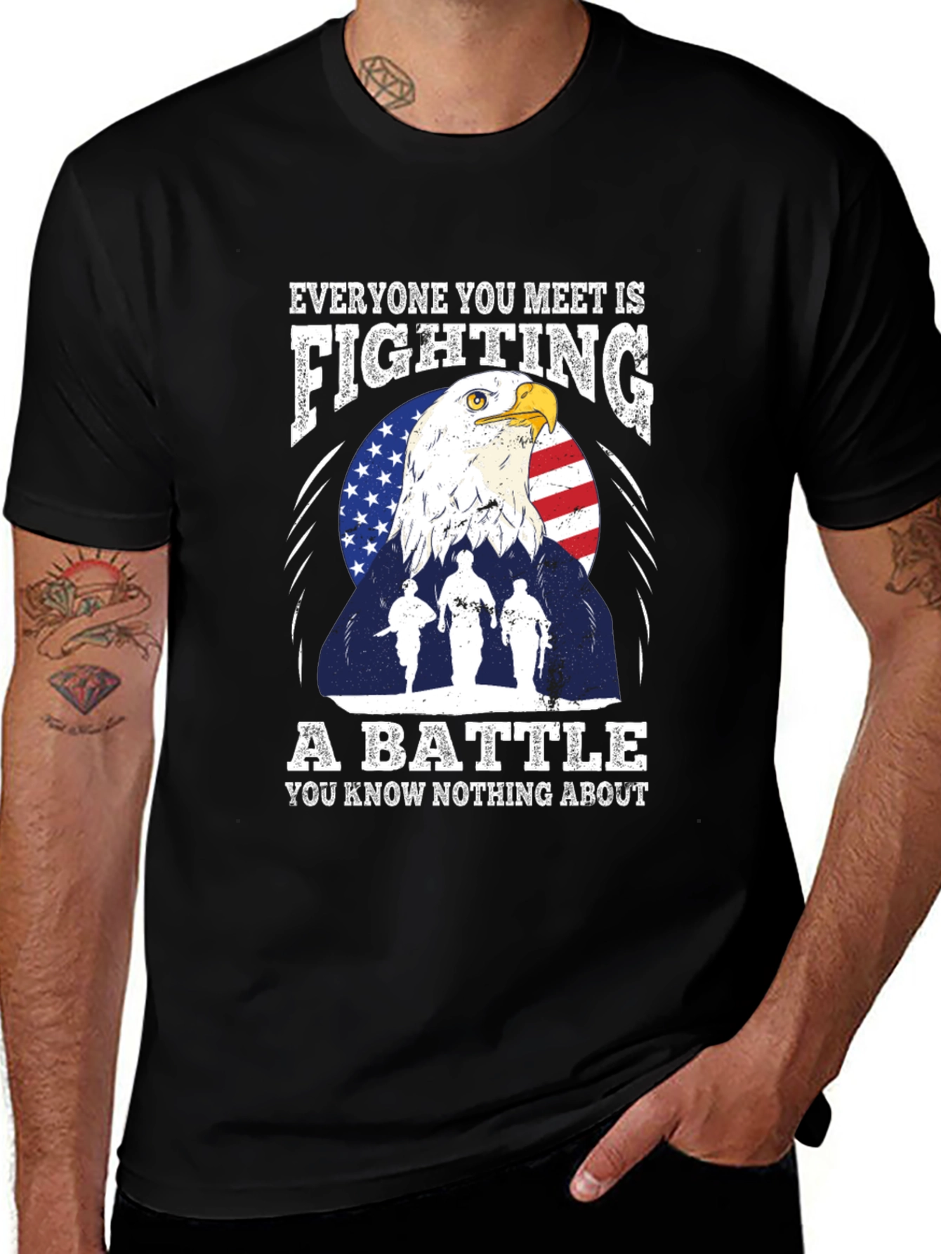 Patriotic Eagle and Soldiers Graphic T-Shirt - "A Battle"