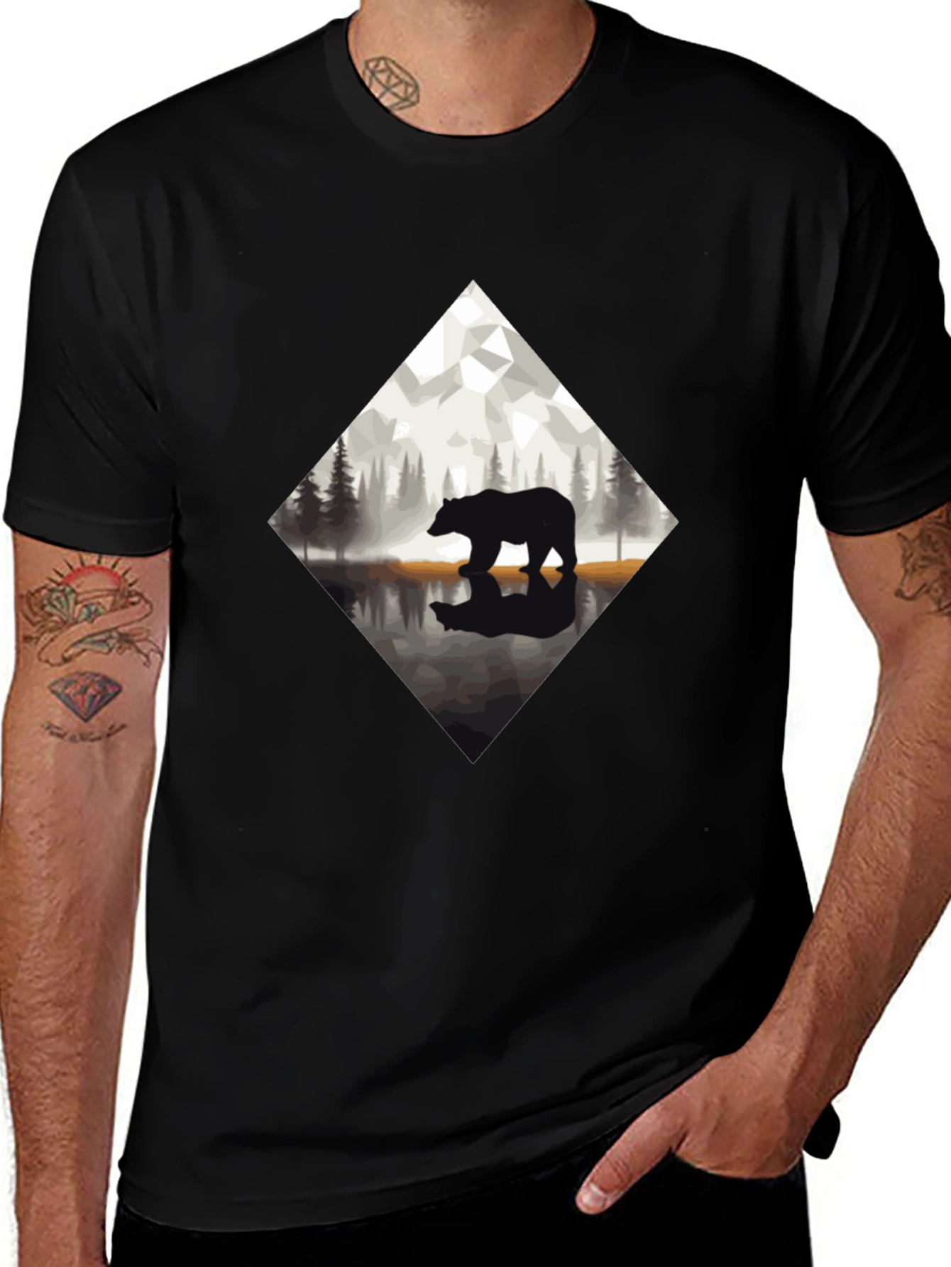 Variant 12 of Bear Silhouette Diamond Graphic Tee - Nature Lover's T-Shirt