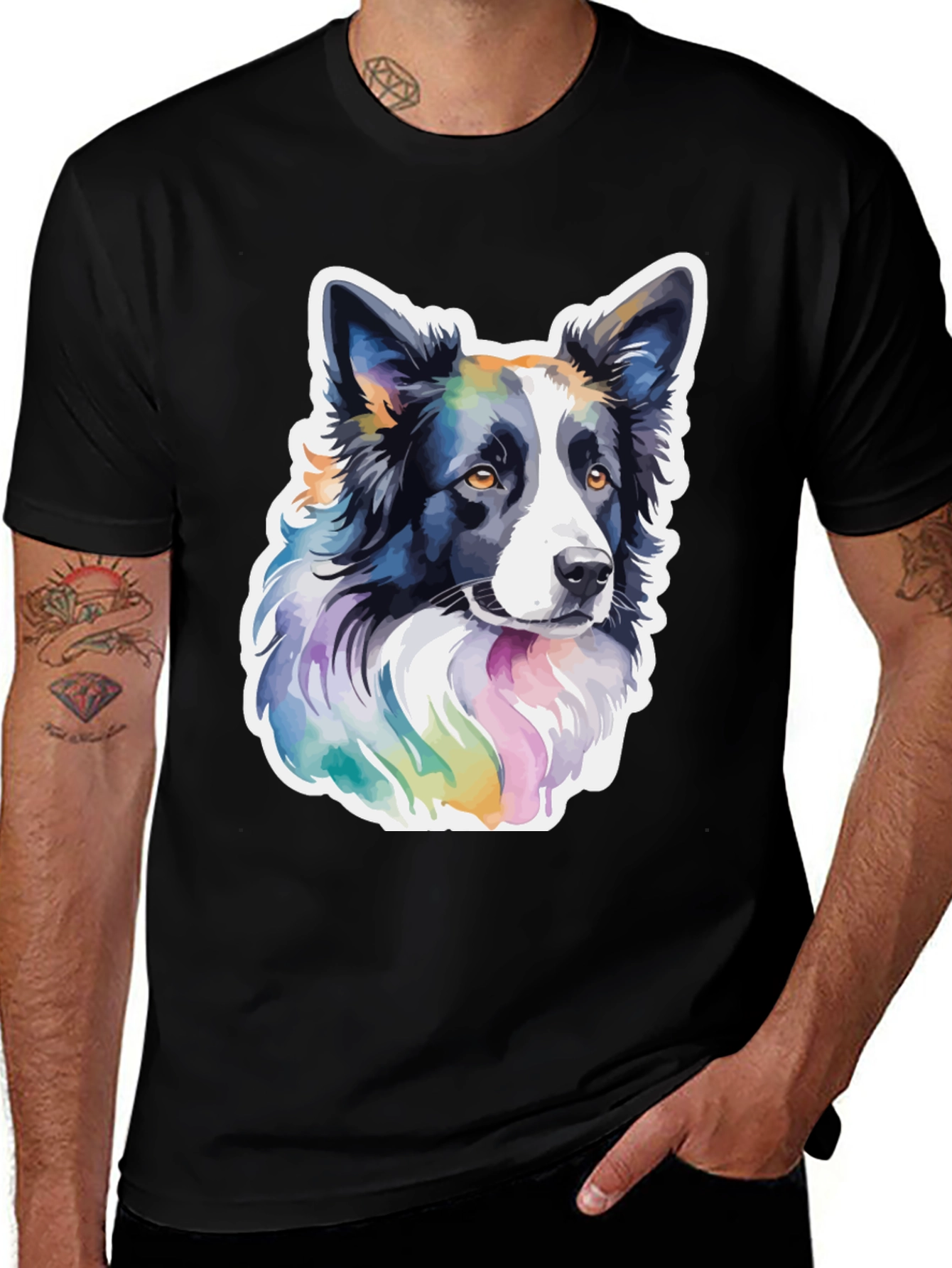 Variant 19 of Watercolor Dog Graphic Tee - Black