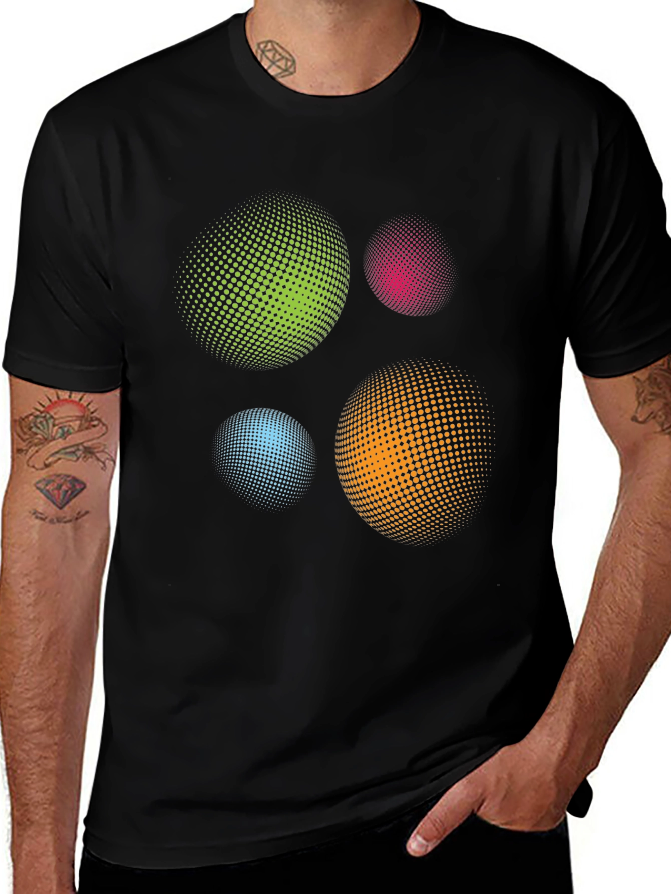 Variant 12 of Abstract Spheres Graphic Print Black T-Shirt