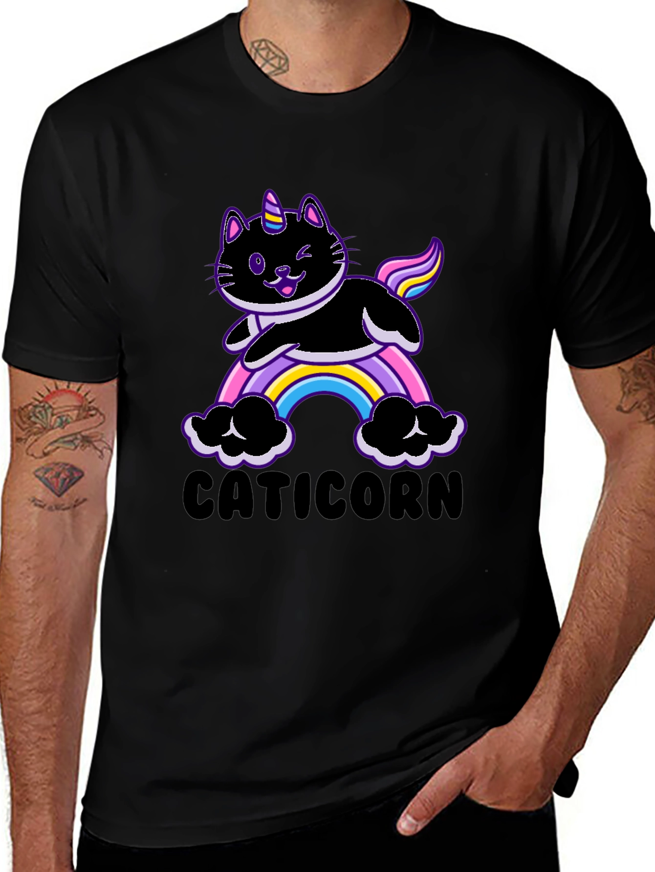 Variant 23 of Caticorn Black T-Shirt - Rainbow Cat Unicorn Tee
