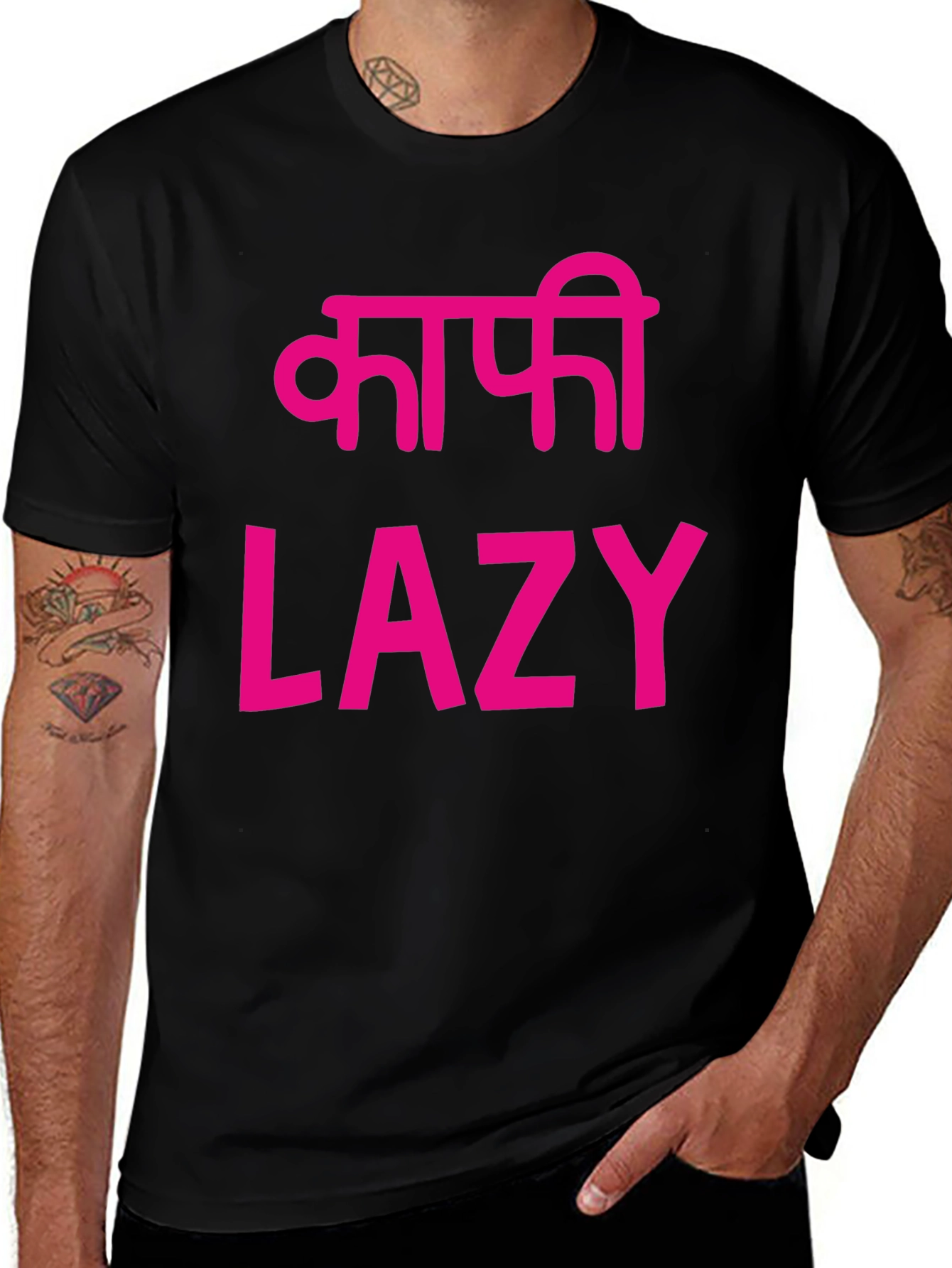 Black Lazy T-Shirt - Black with Pink Print main image