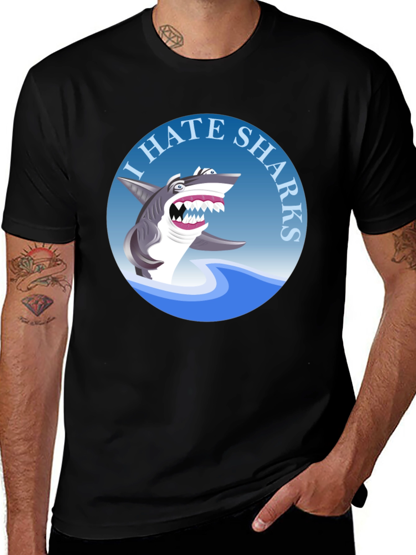 Variant 27 of I Hate Sharks Graphic Tee - Men's Black T-Shirt