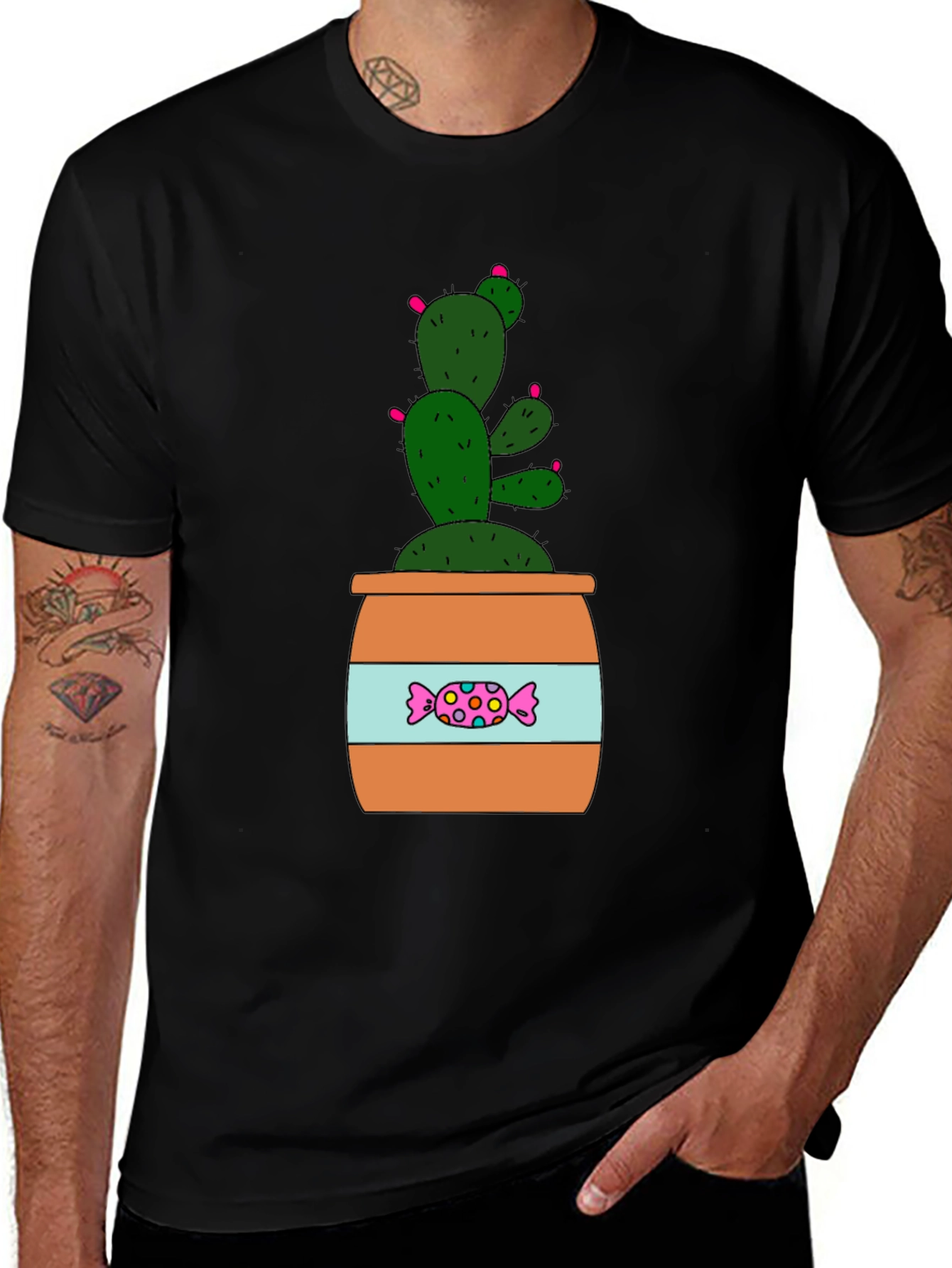 Variant 16 of Cactus Candy Pot T-Shirt - Black Graphic Tee