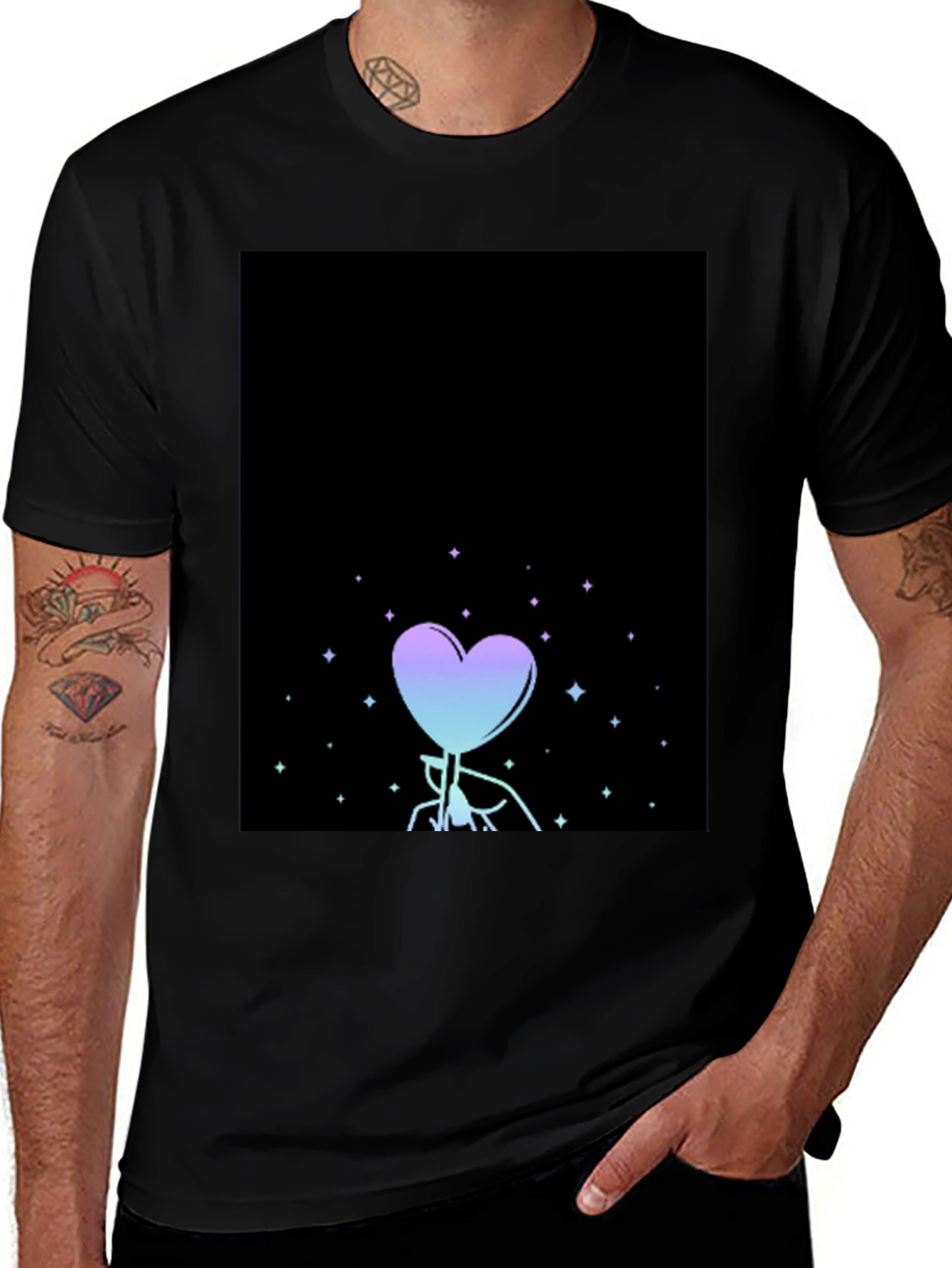Variant 5 of Gradient Heart Star Graphic Black T-Shirt
