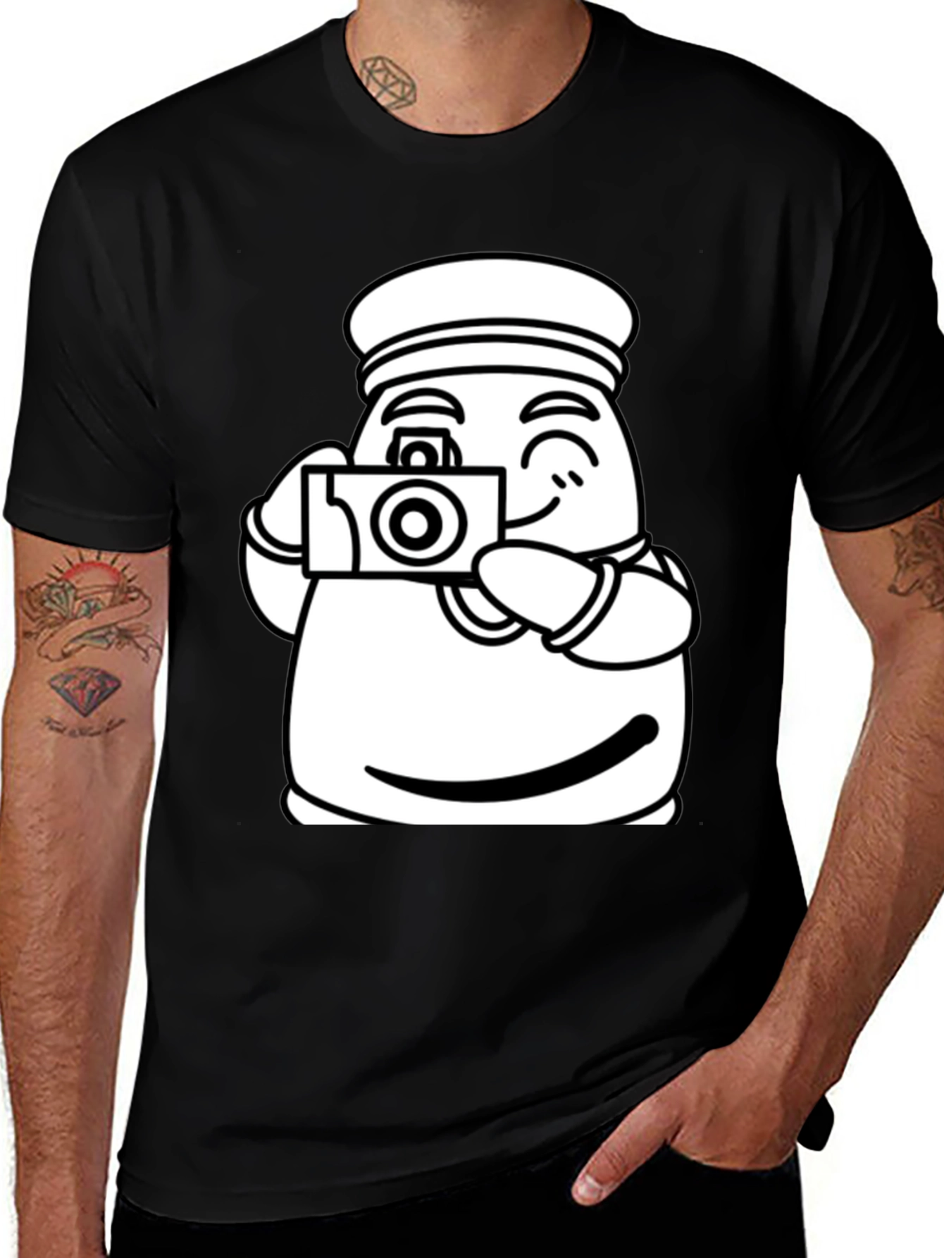 Variant 5 of Cartoon Sailor Photographer Black T-Shirt