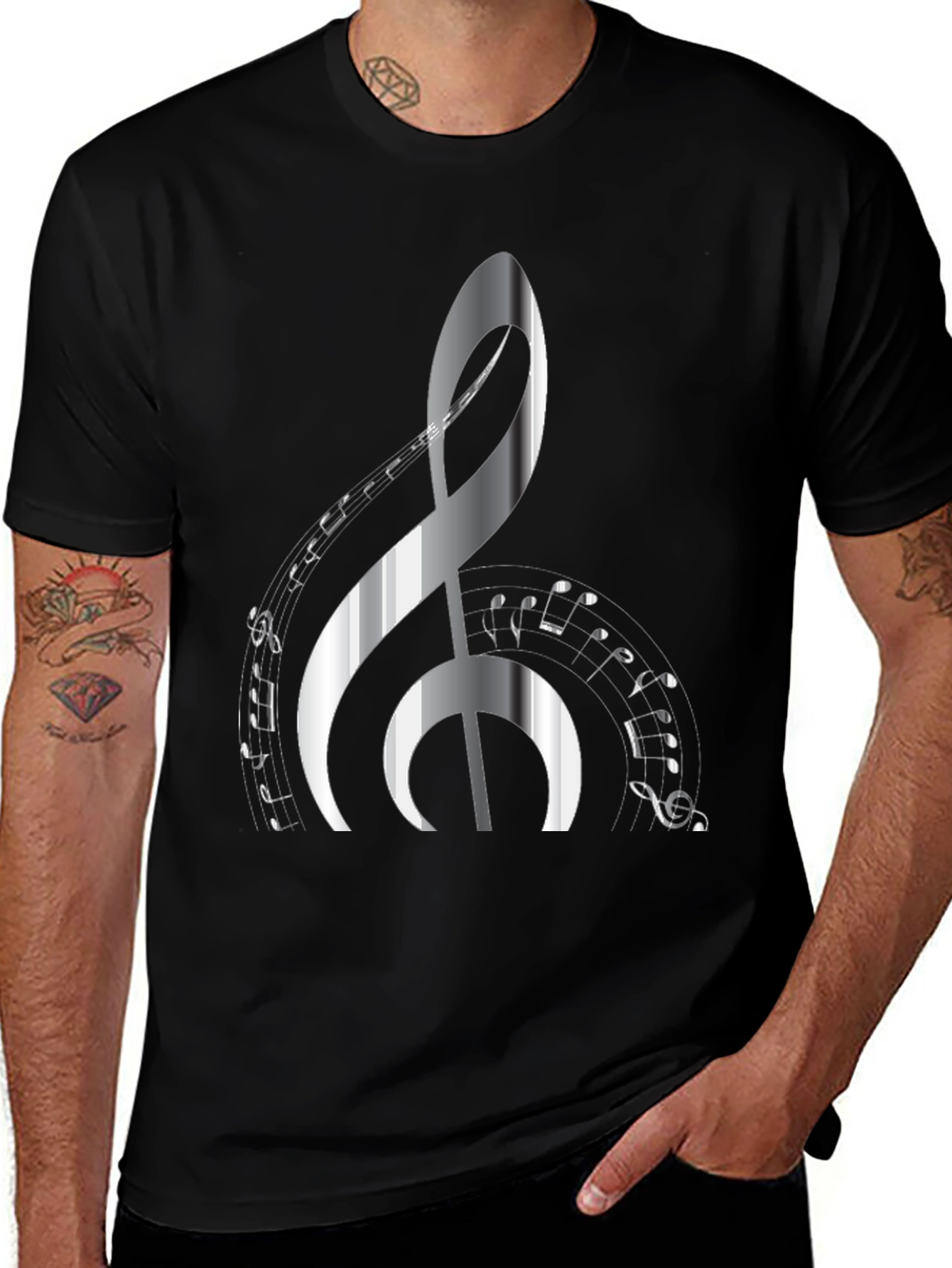 Musical Note Graphic Print Black T-Shirt
