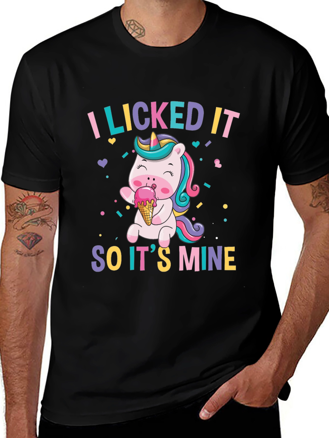Black I Licked It So It's Mine Unicorn T-Shirt main image