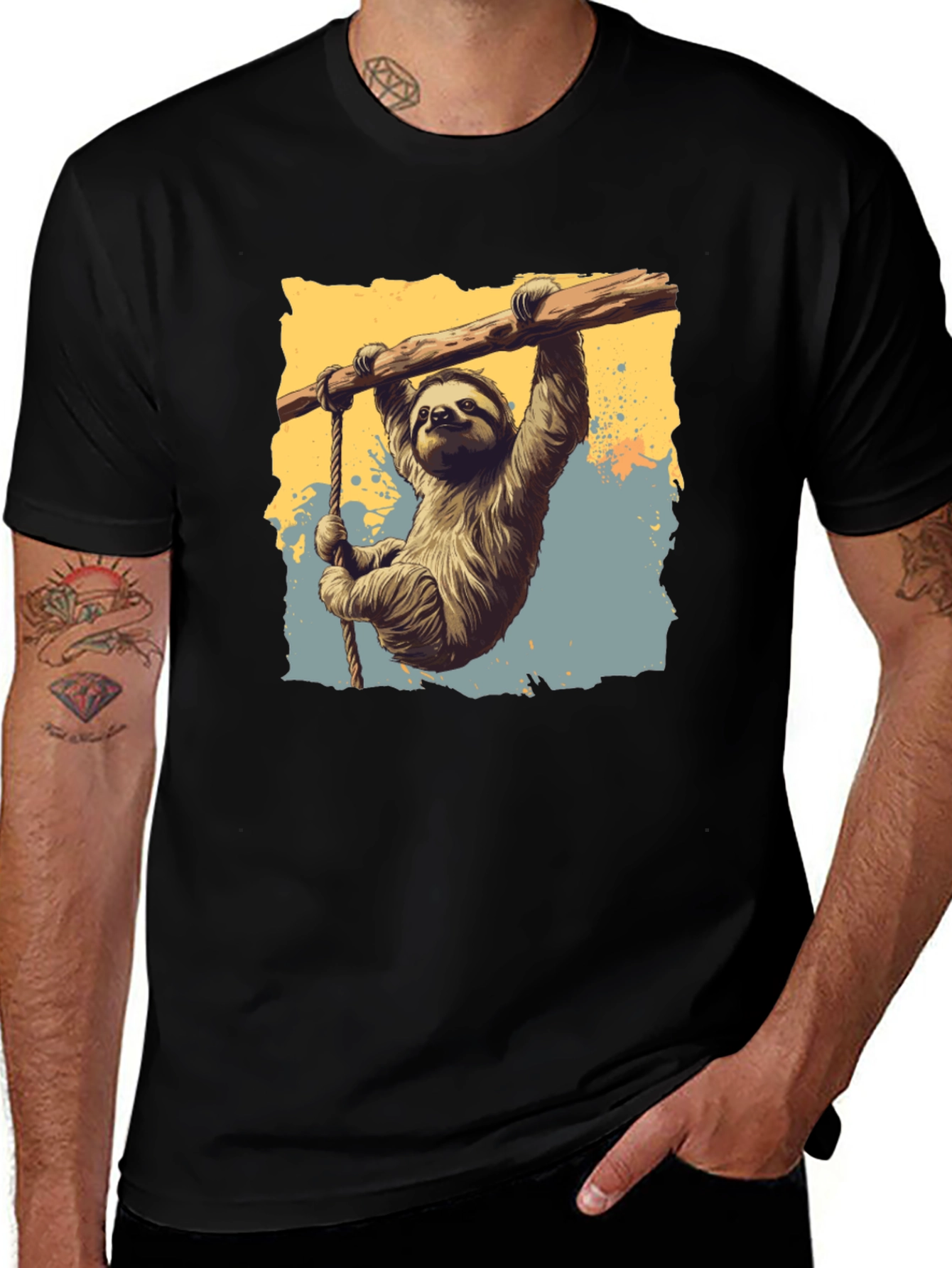 Variant 2 of Sloth on Branch Black T-Shirt