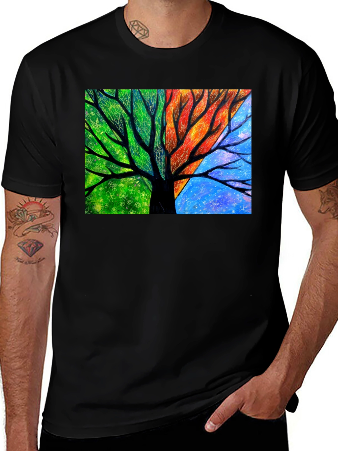Variant 18 of Four Seasons Tree Graphic Tee - Unique Art T-Shirt