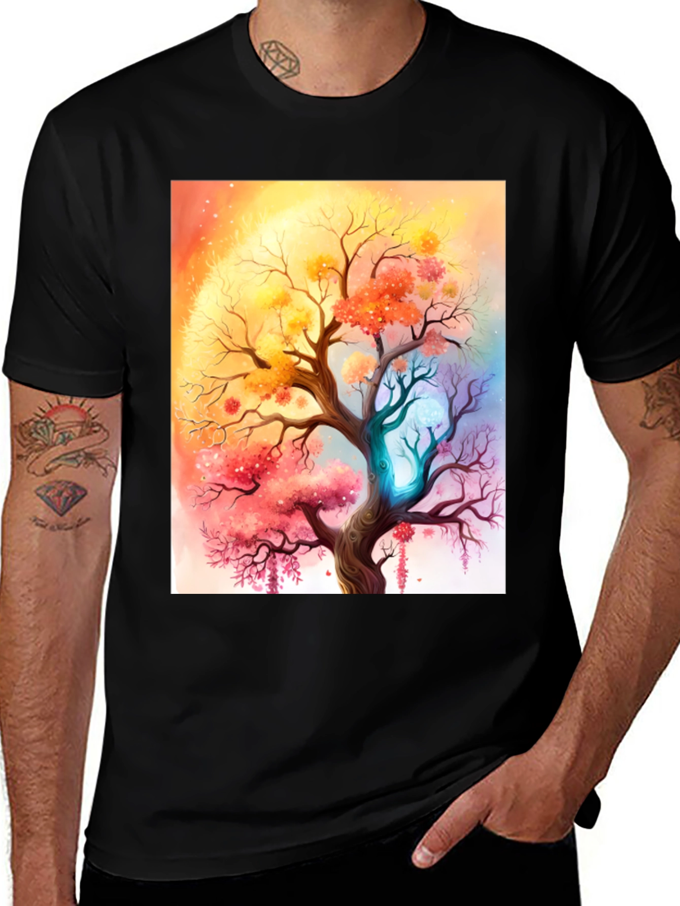 Variant 22 of Enchanted Tree Graphic Tee - Black Cotton T-Shirt