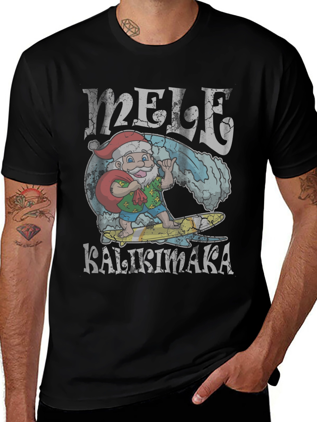 Variant 6 of Mele Kalikimaka Santa Surfing Graphic T-Shirt